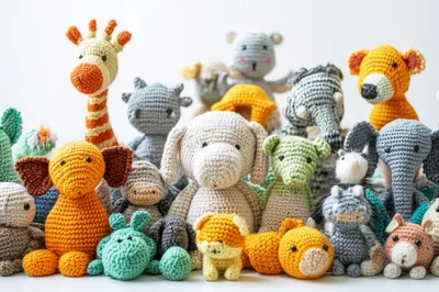 Collection of Handmade Amigurumi Crochet Animal Toys