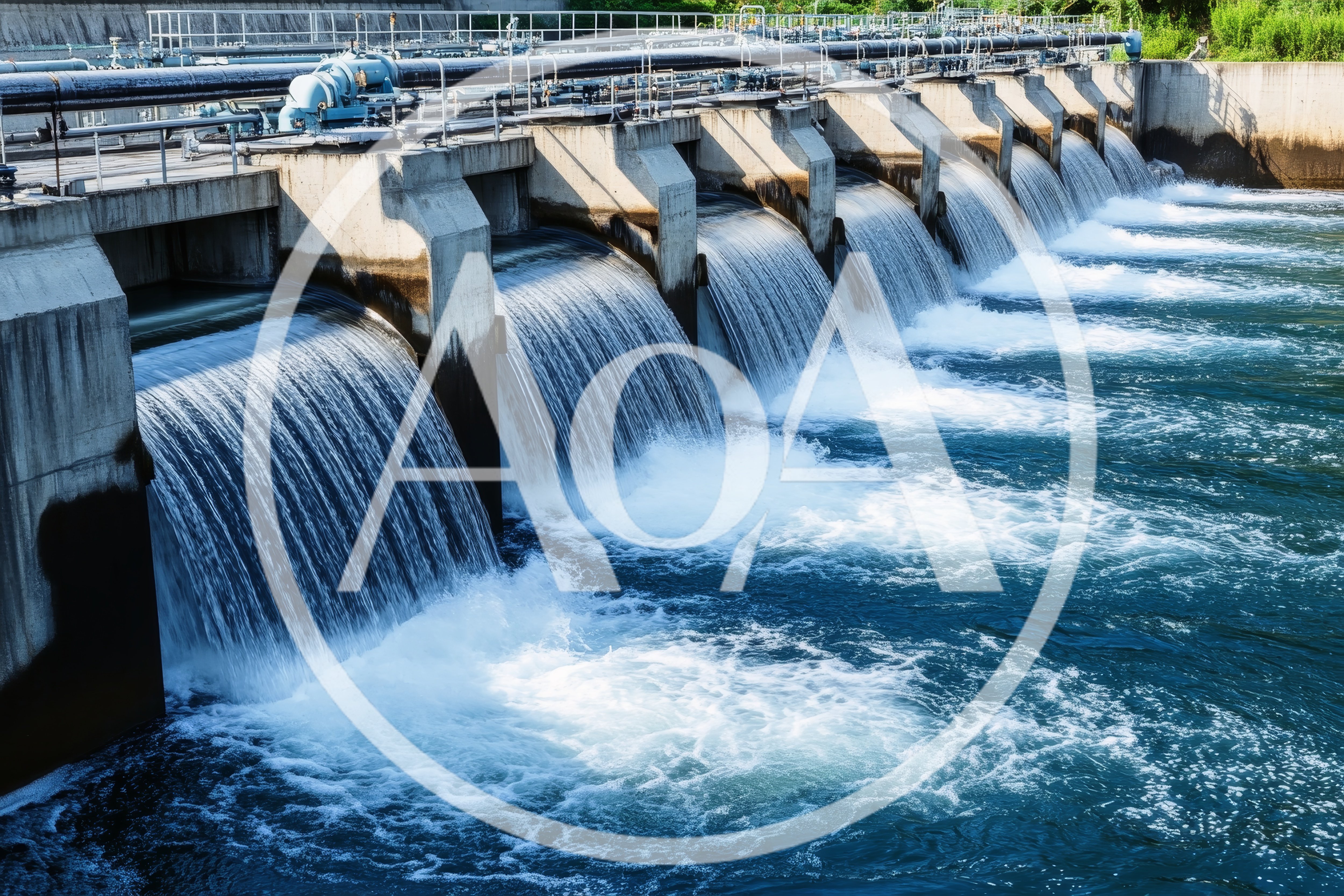 Water Flowing Over Concrete Dam Spillway