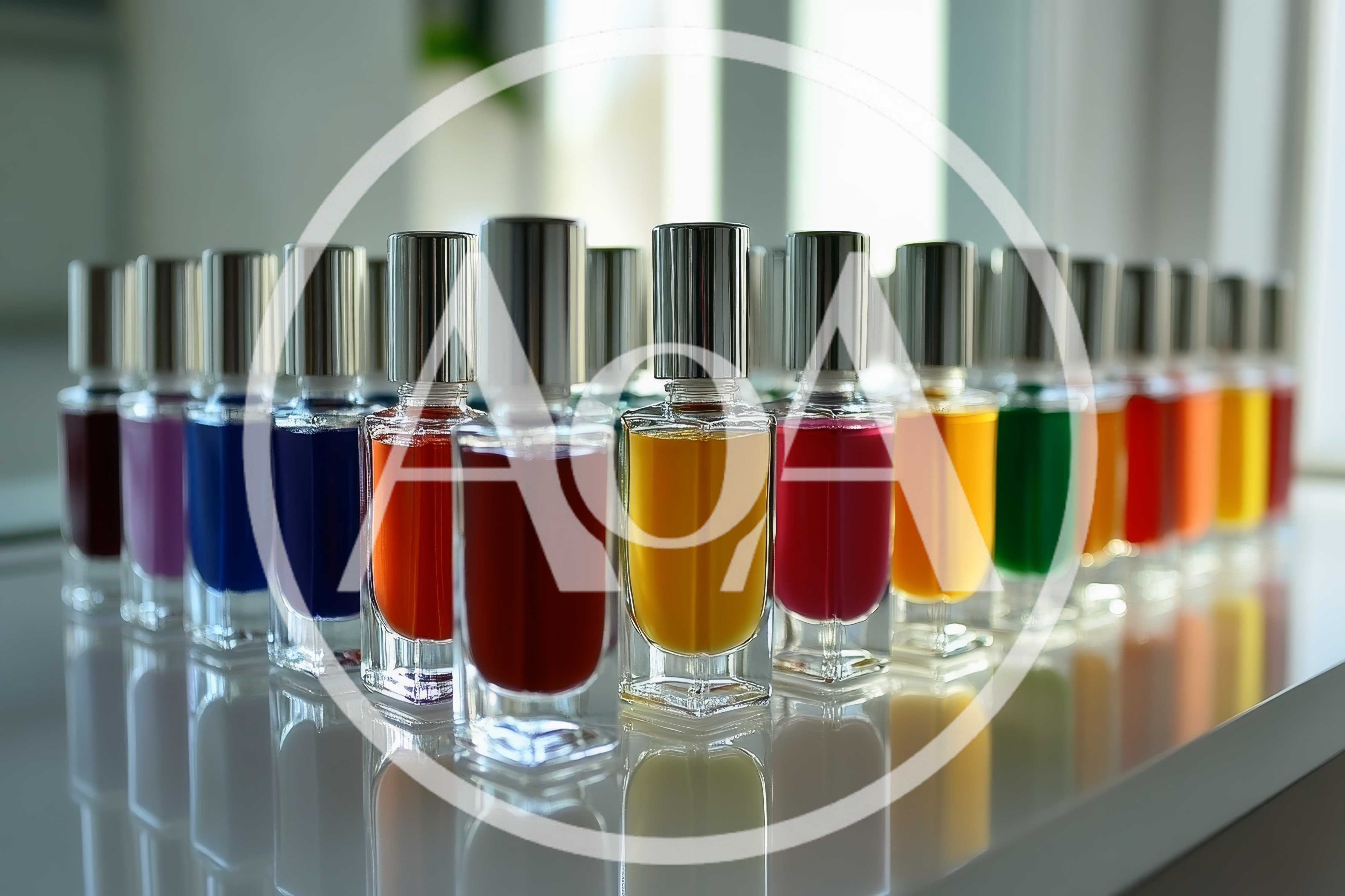 Colorful Perfume Bottles Arranged In Rows On A Table