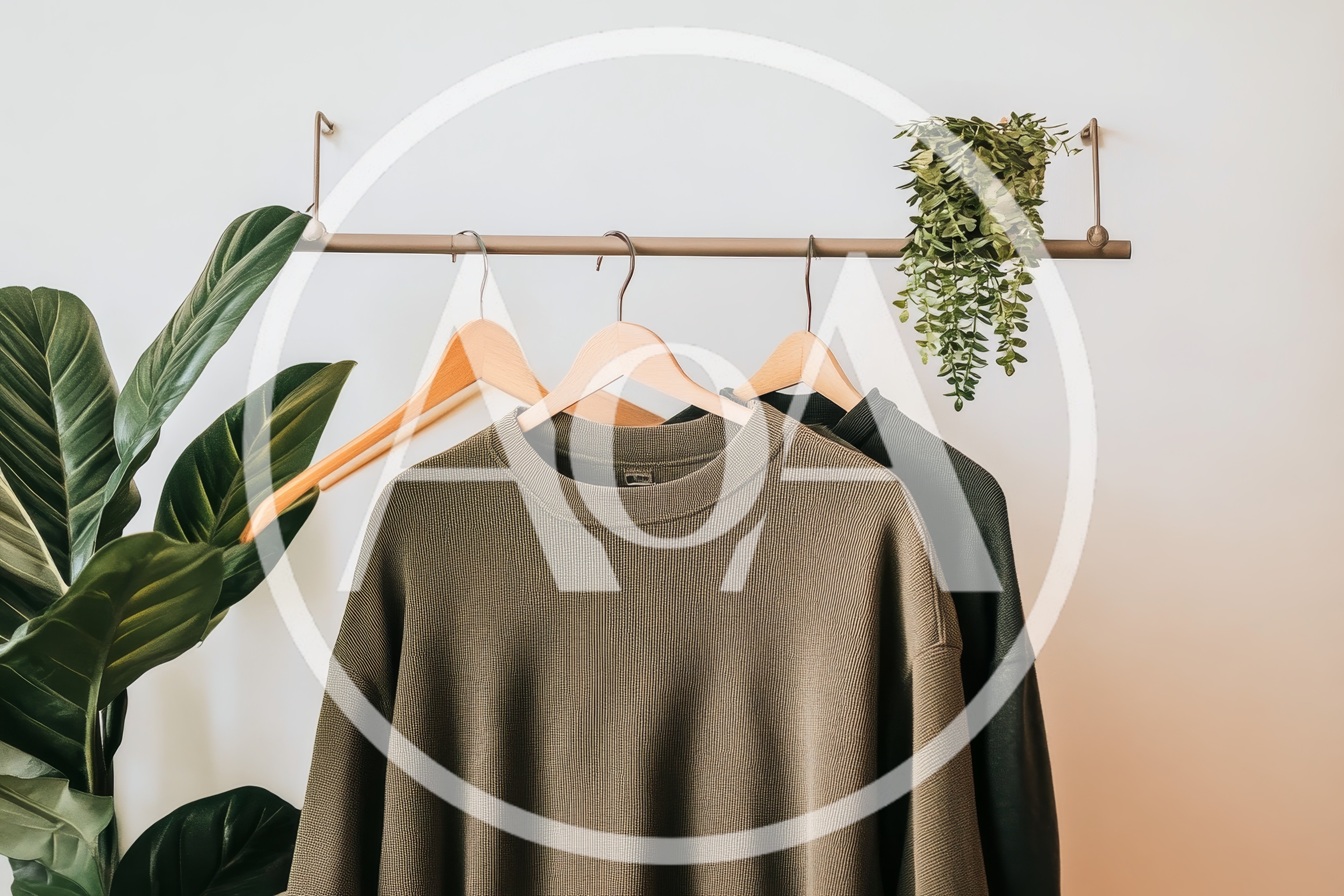 Minimalist Clothing Rack With Olive Green Sweaters