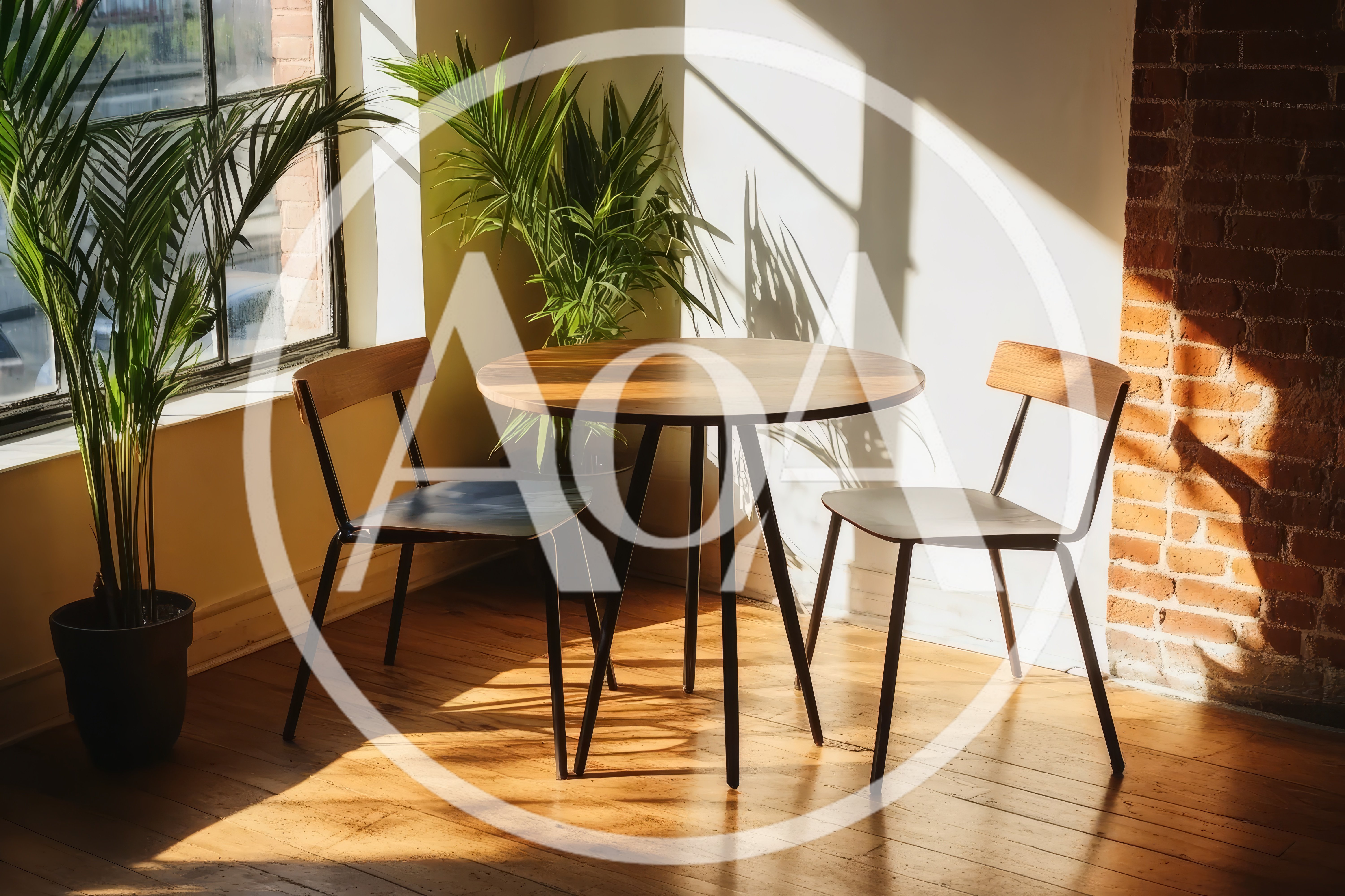 Modern Cafe Table With Two Chairs In Sunny Corner