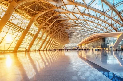 Modern Airport Terminal Interior With Sunset Lighting