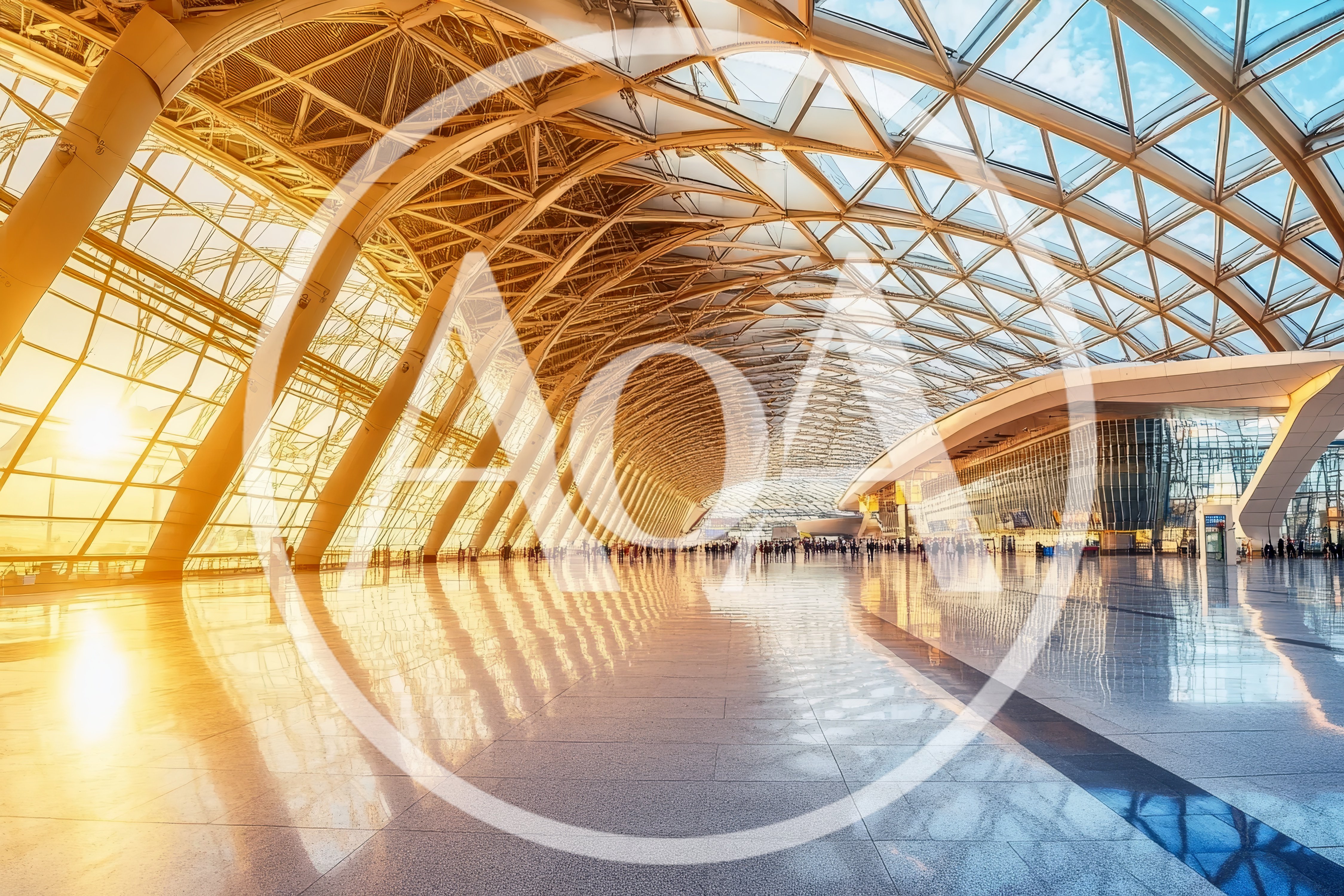 Modern Airport Terminal Interior With Sunset Lighting