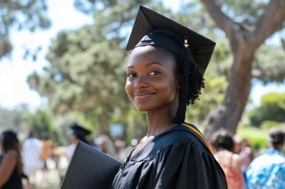 Young African American Woman Celebrating Graduation Outdoors