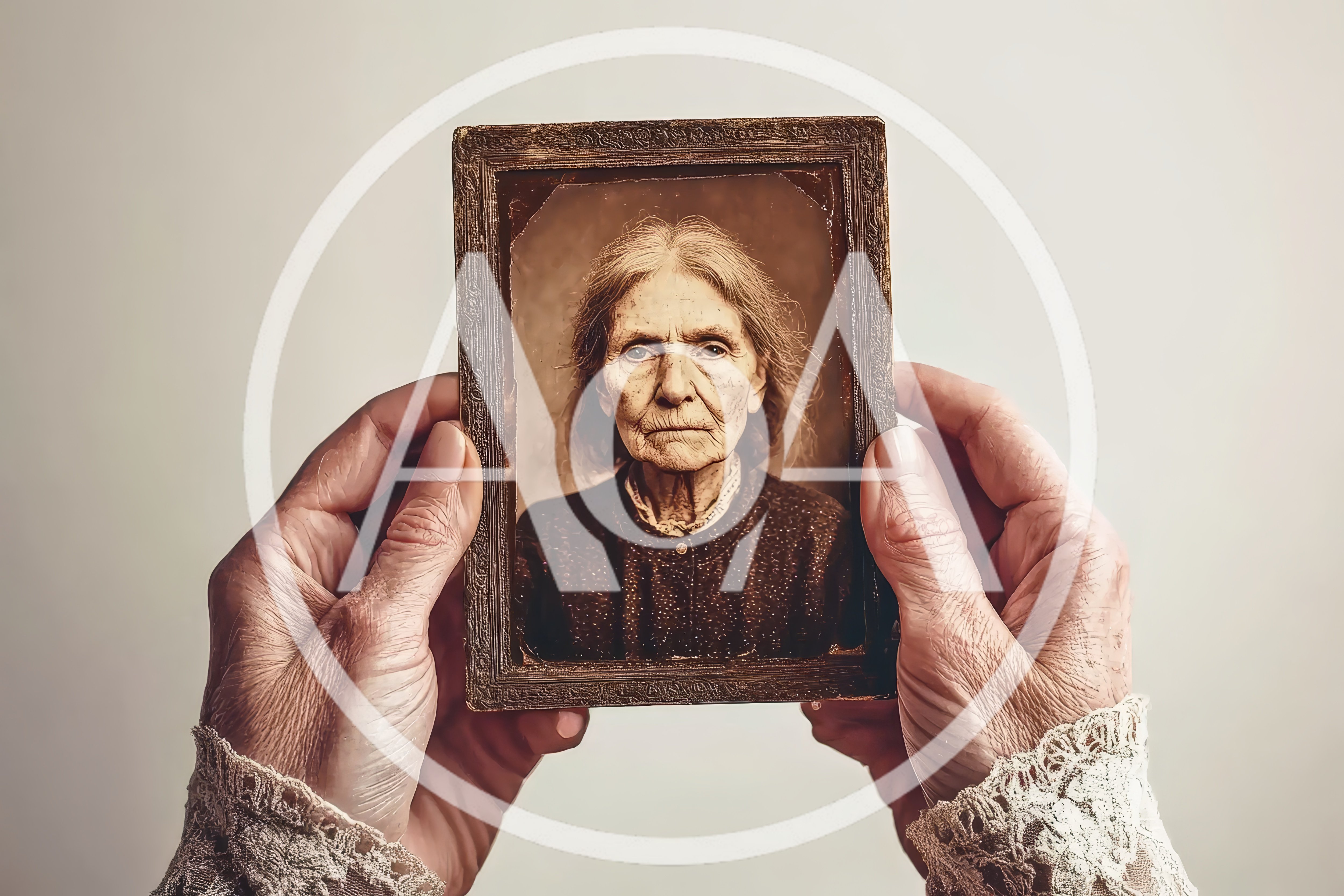 Elderly Hands Holding A Vintage Portrait Photograph