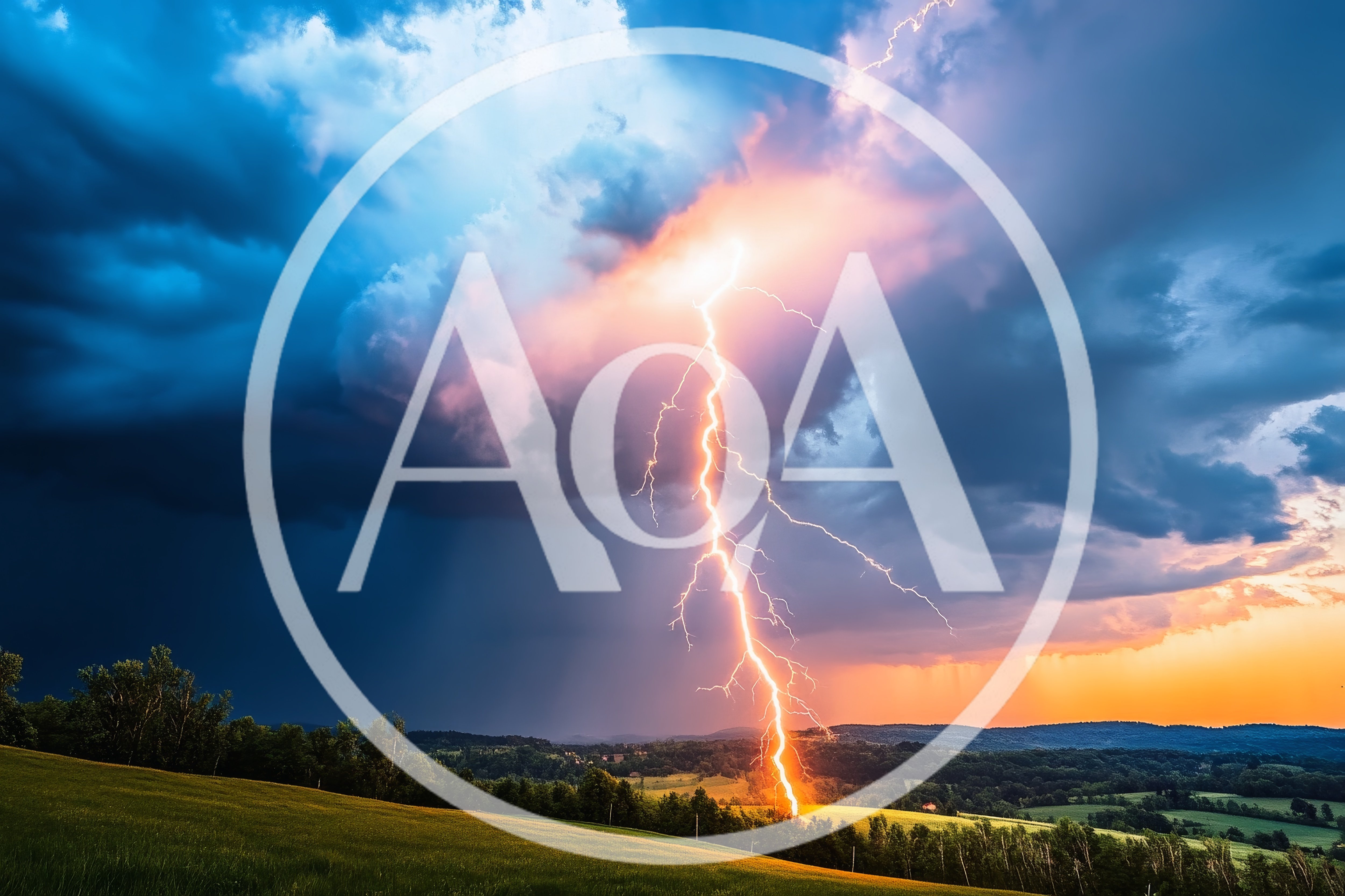 Dramatic Lightning Strike Over A Rolling Rural Landscape