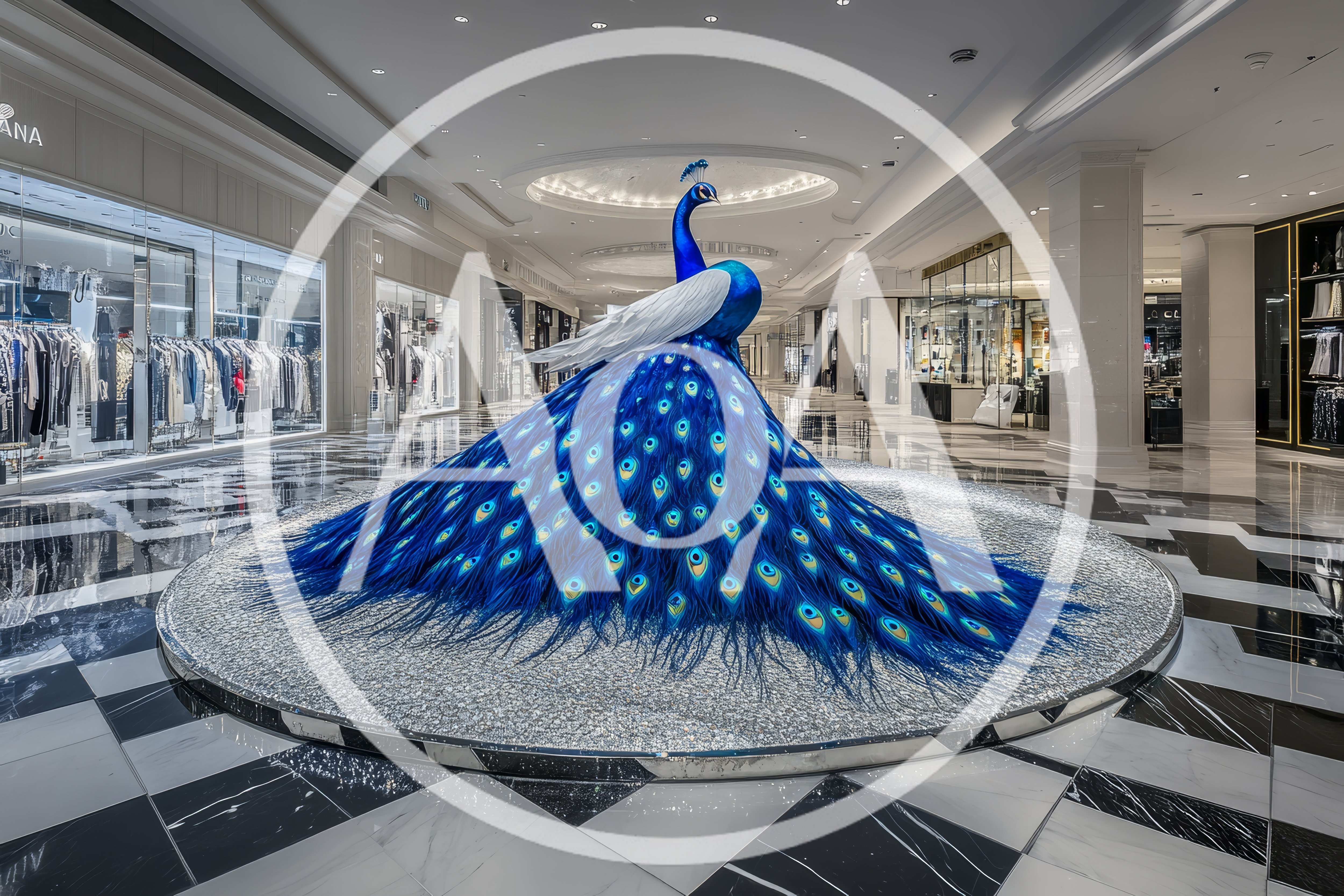 Large Decorative Peacock Sculpture In Luxury Shopping Mall