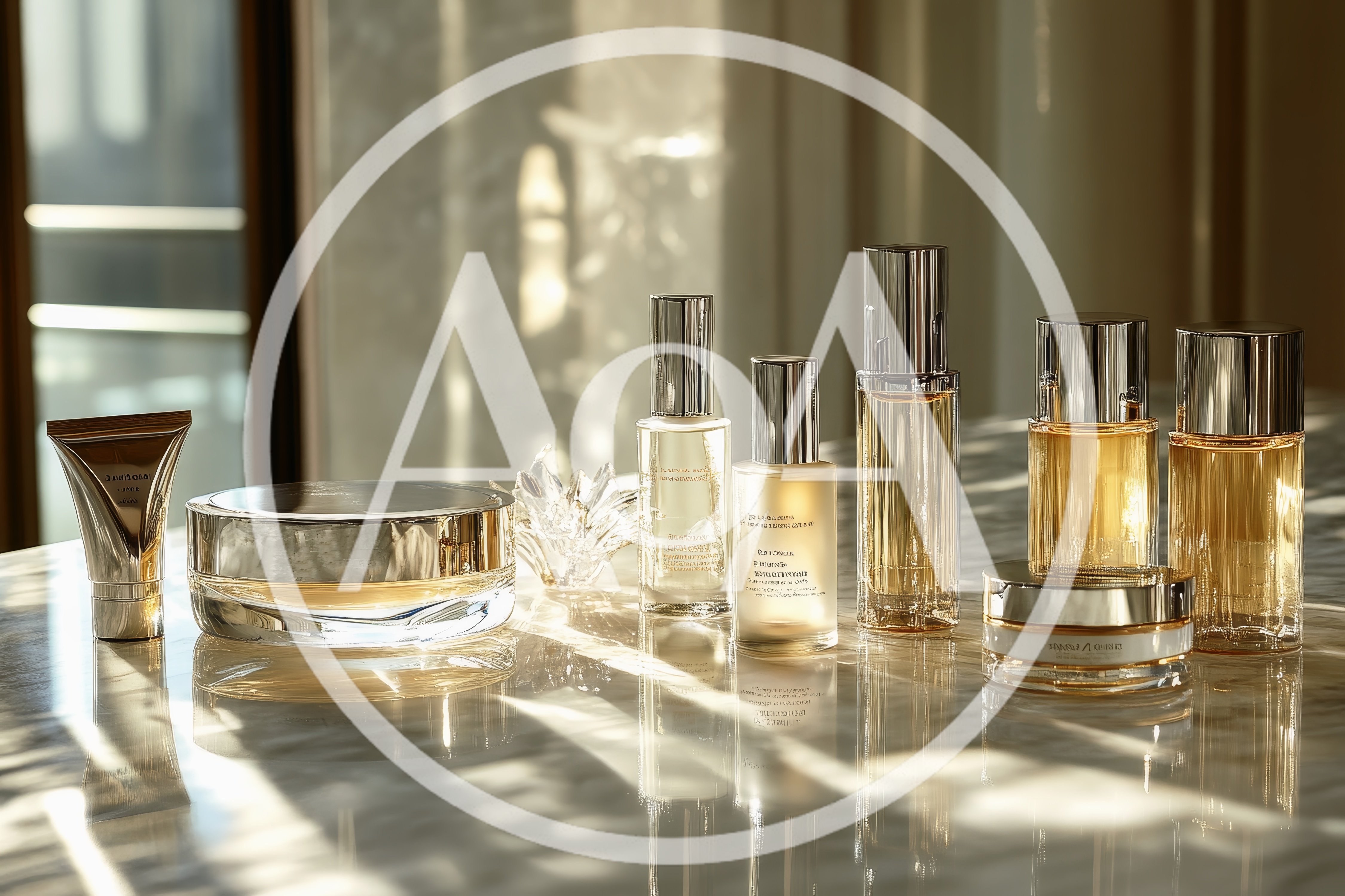 Luxury Skincare Products Arranged on Marble Surface