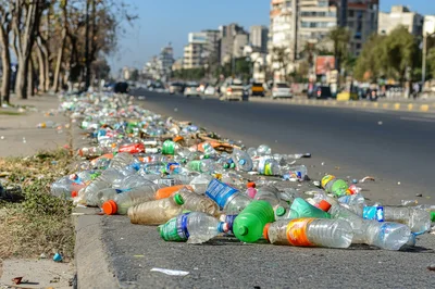 Plastic Bottles Littering A City Roadside