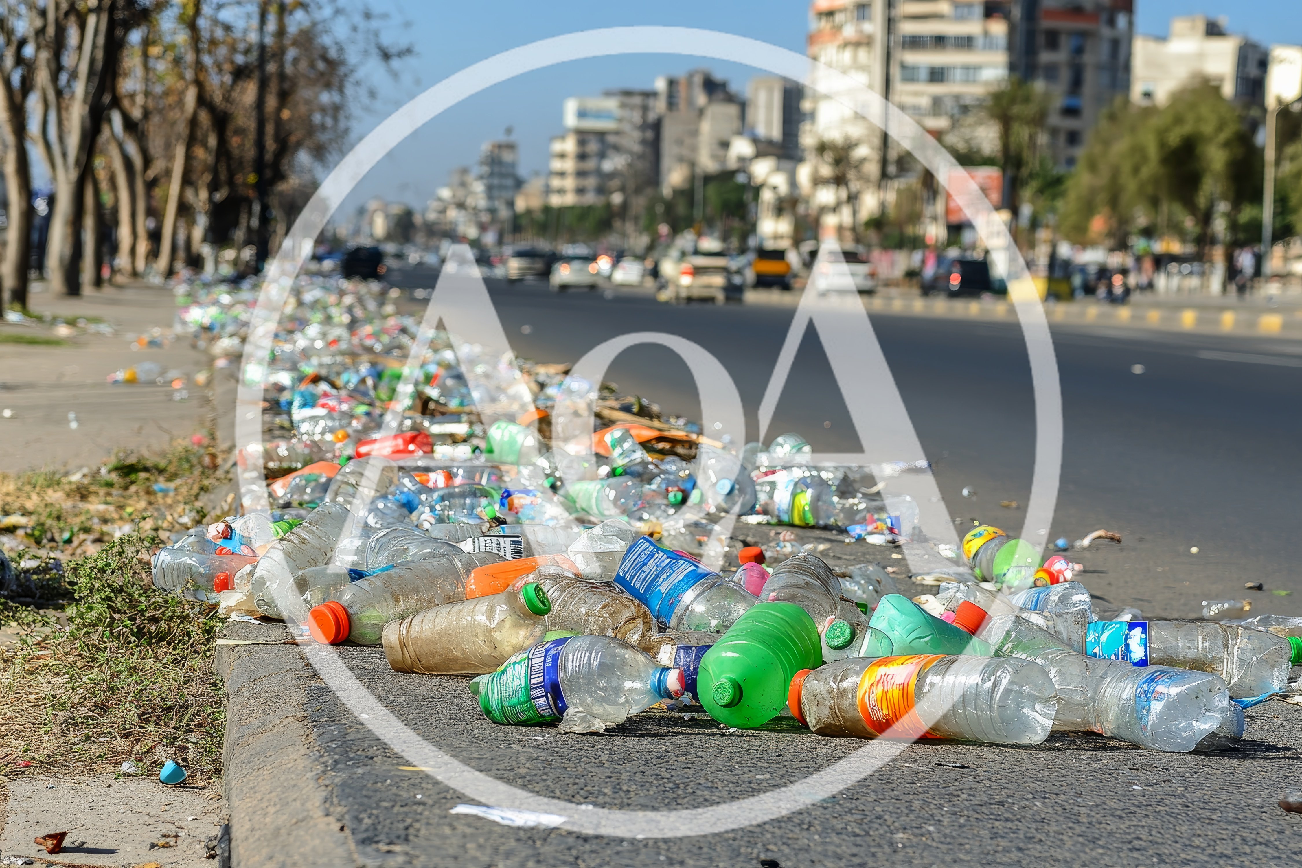 Plastic Bottles Littering A City Roadside