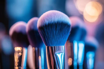 Professional Makeup Brushes With Vibrant Neon Lighting