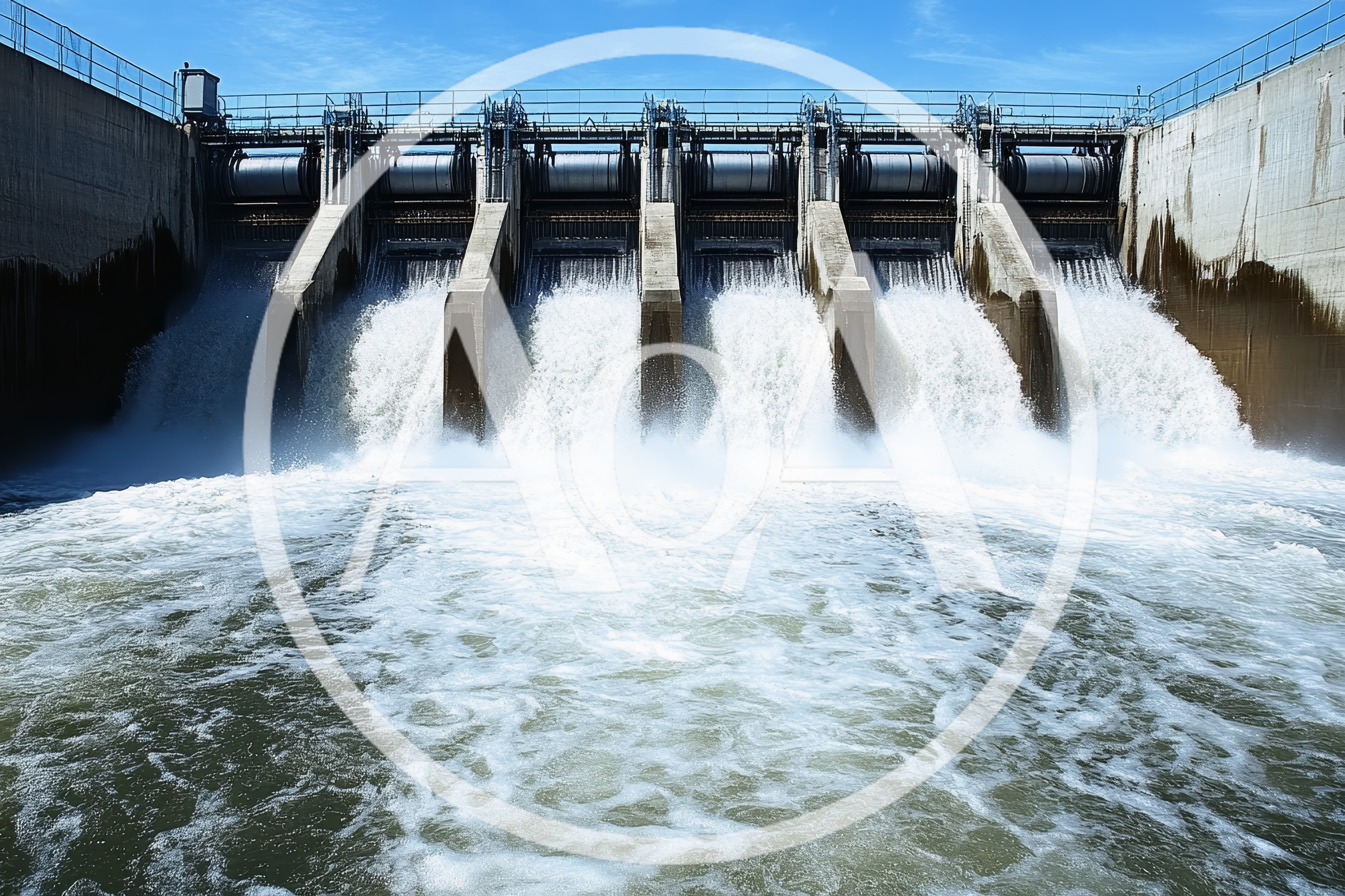 Water Rushing Through Open Dam Spillway Gates