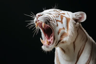 White Tiger Roaring Against A Black Background