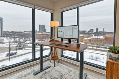 Modern Home Office Desk With City View
