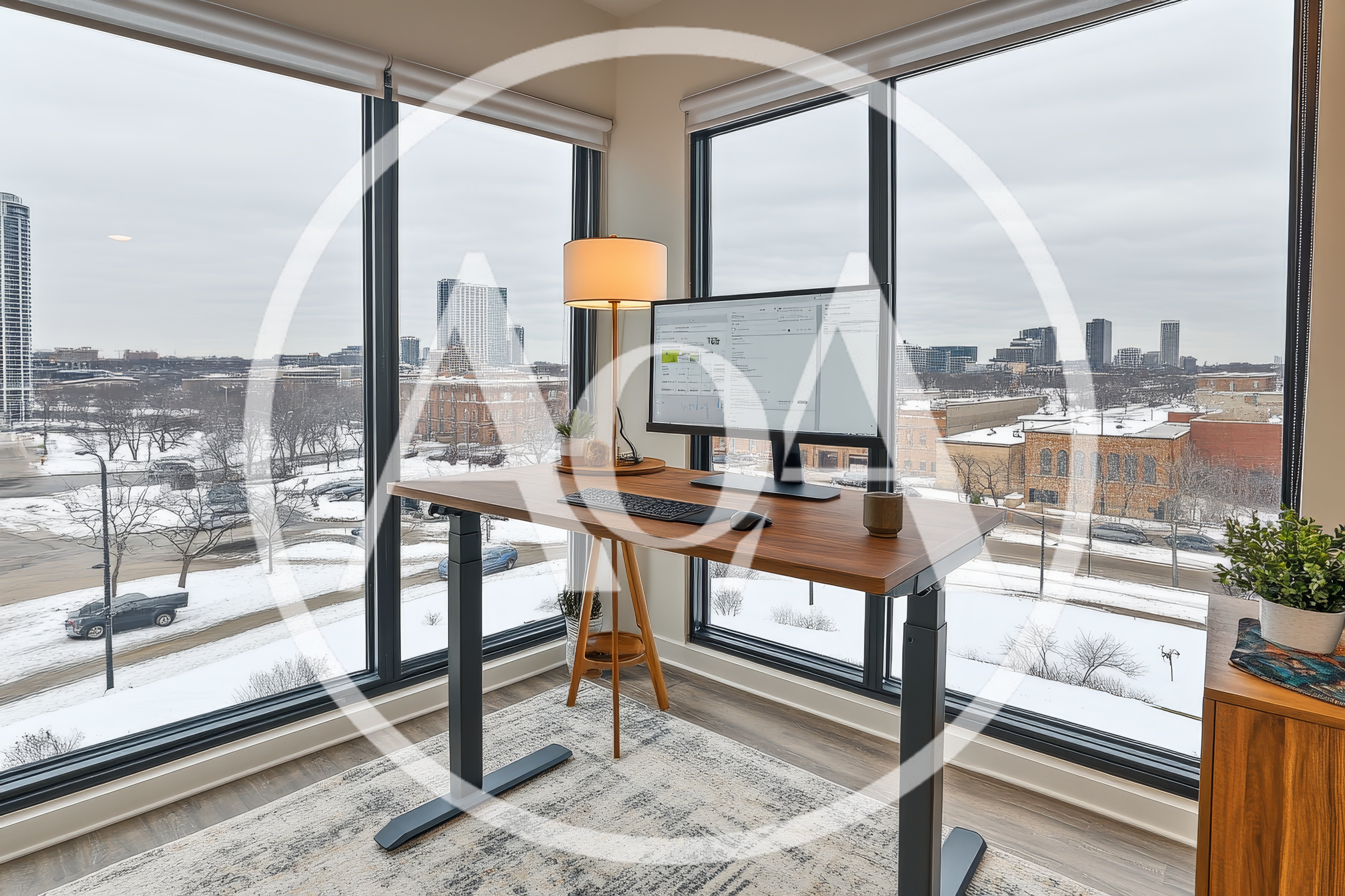 Modern Home Office Desk With City View