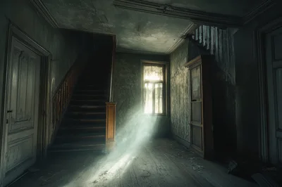 Sunlight Streaming Into An Abandoned Dilapidated House Interior