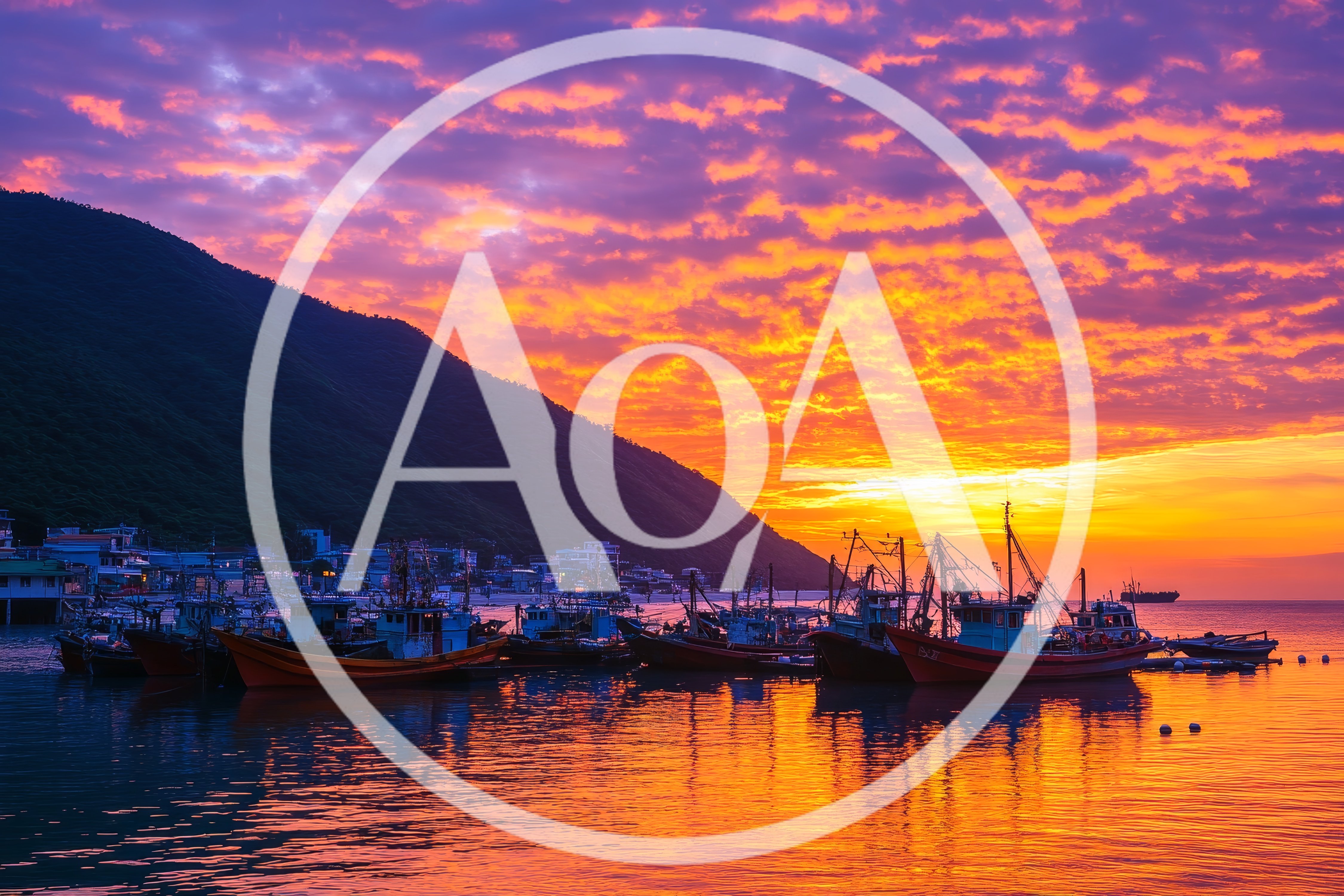 Fishing Boats Moored at Sunset in Taiwan