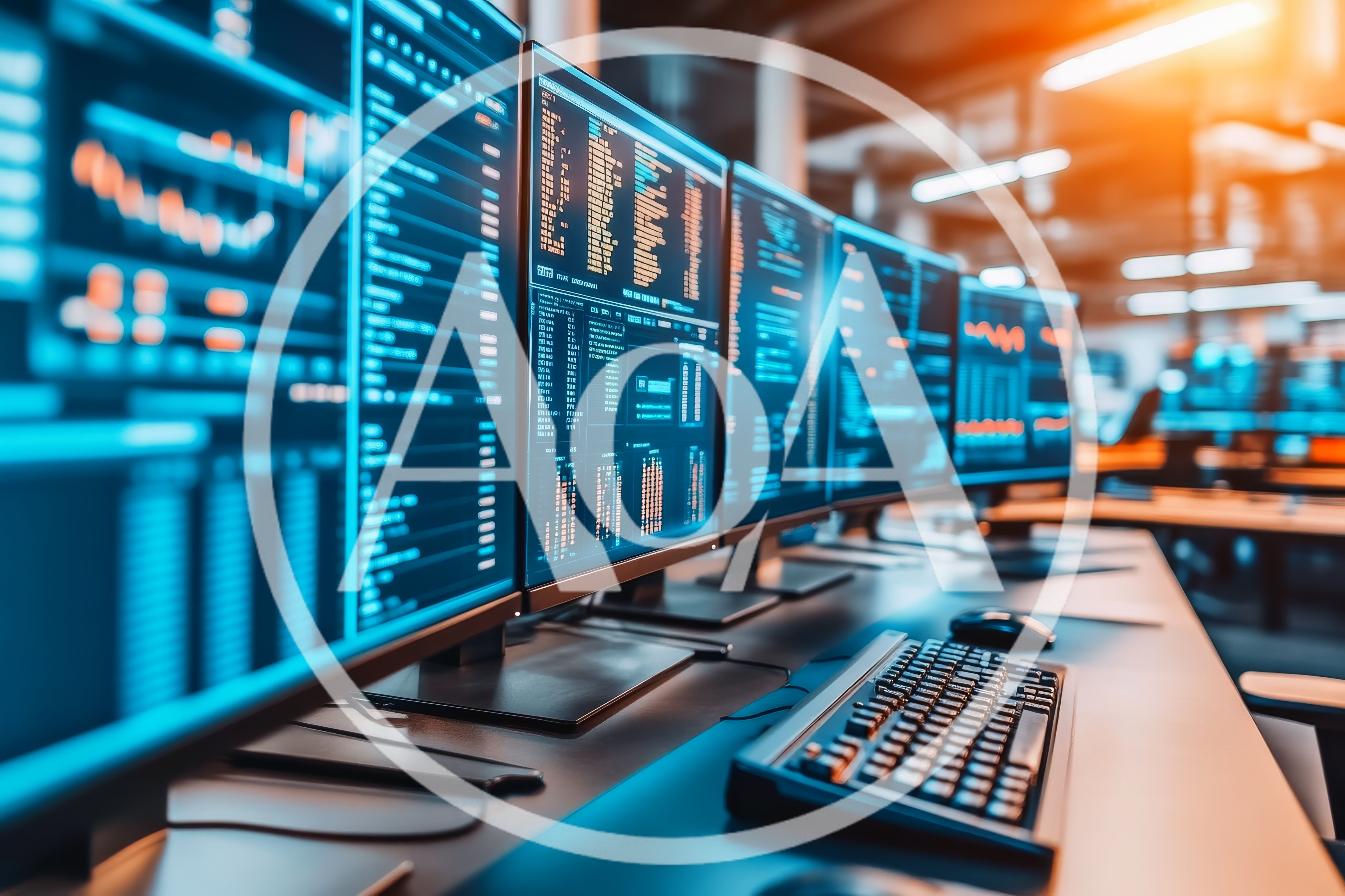 Multiple Computer Monitors Displaying Financial Data and Code
