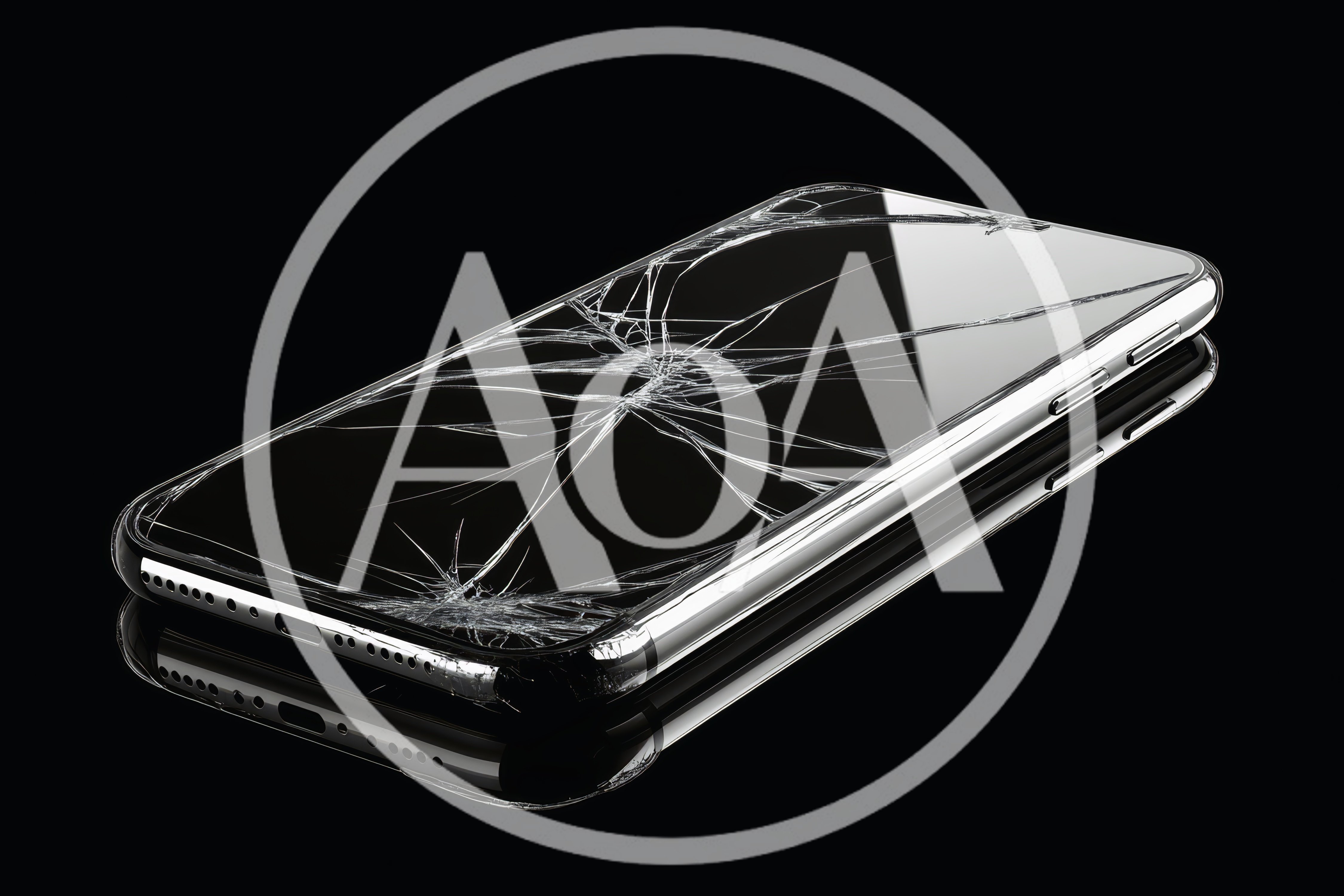 Broken Smartphone Screen On Black Background