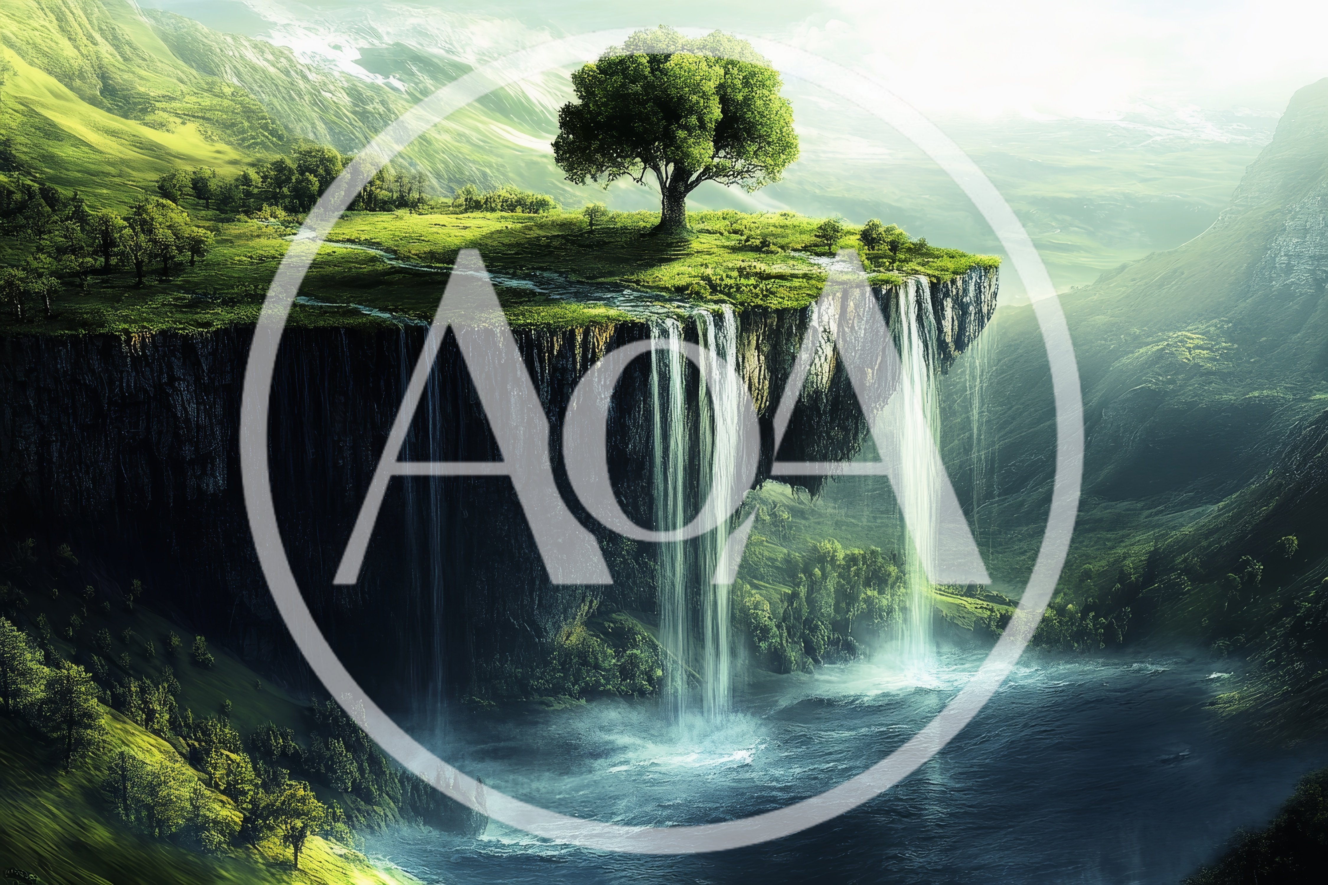 Floating Island With Majestic Waterfall And Lone Tree