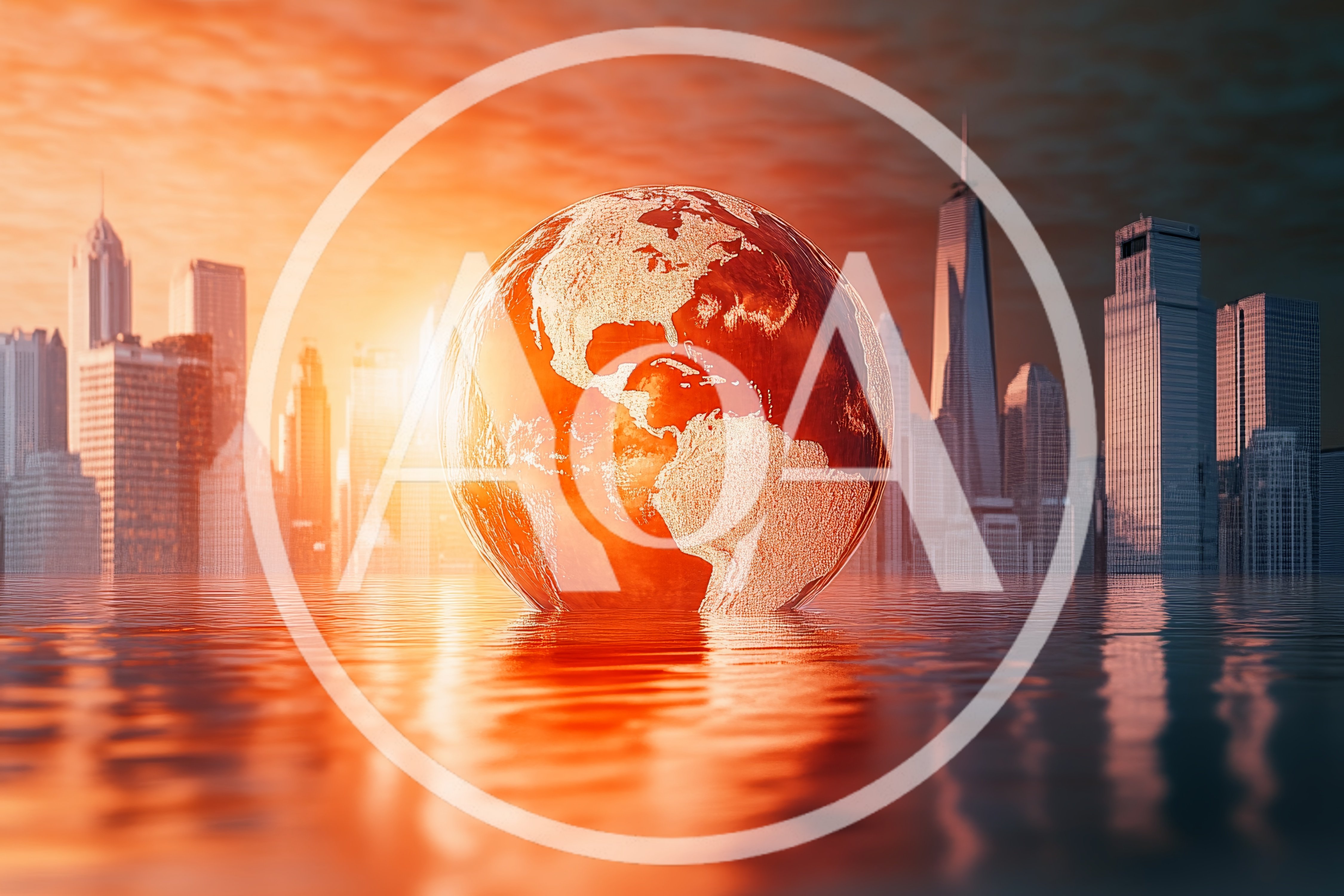 Global Warming Concept With Earth Globe In Flooded City