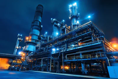 Industrial Oil Refinery Plant At Night