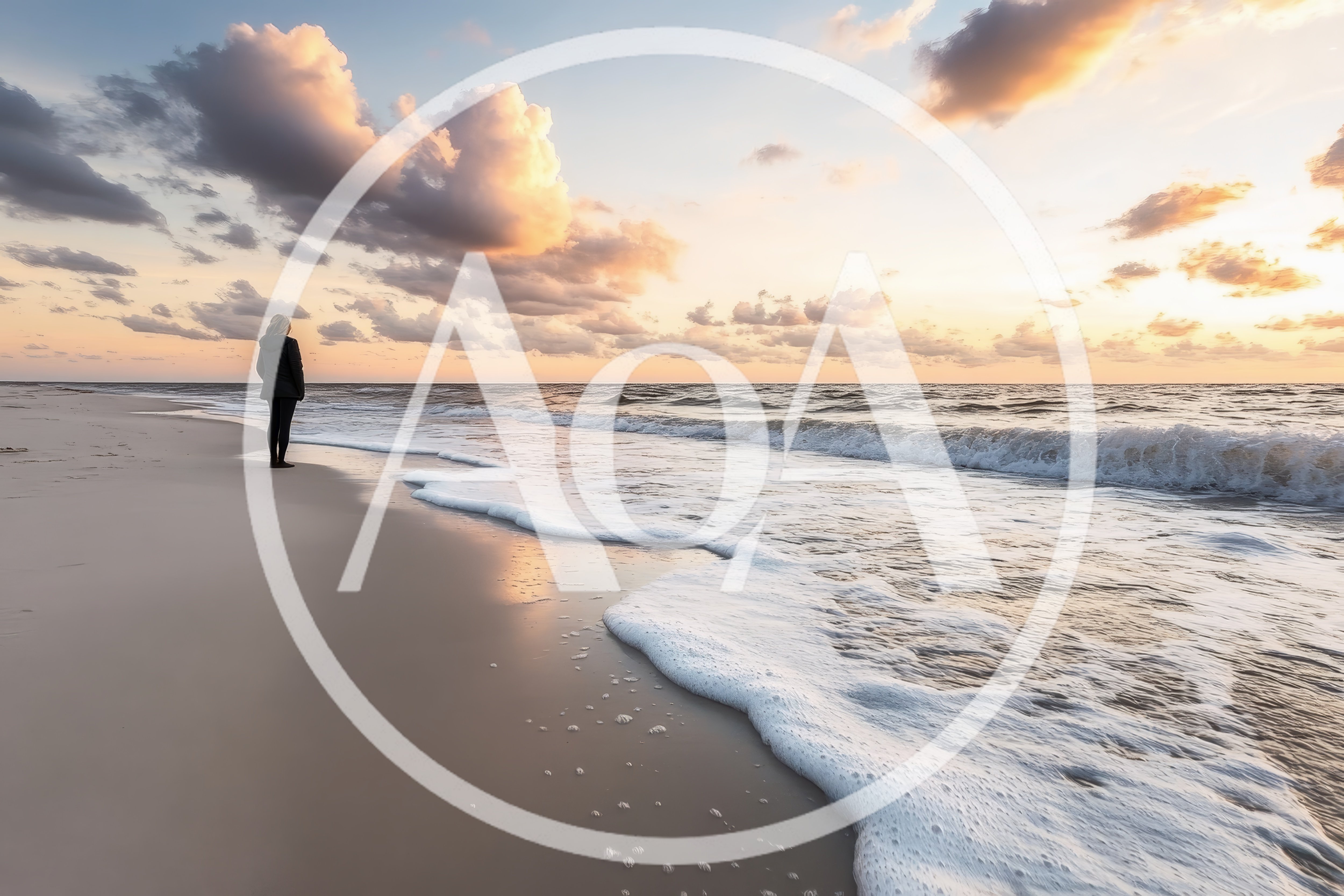 Woman Standing Alone On A Beach At Sunset