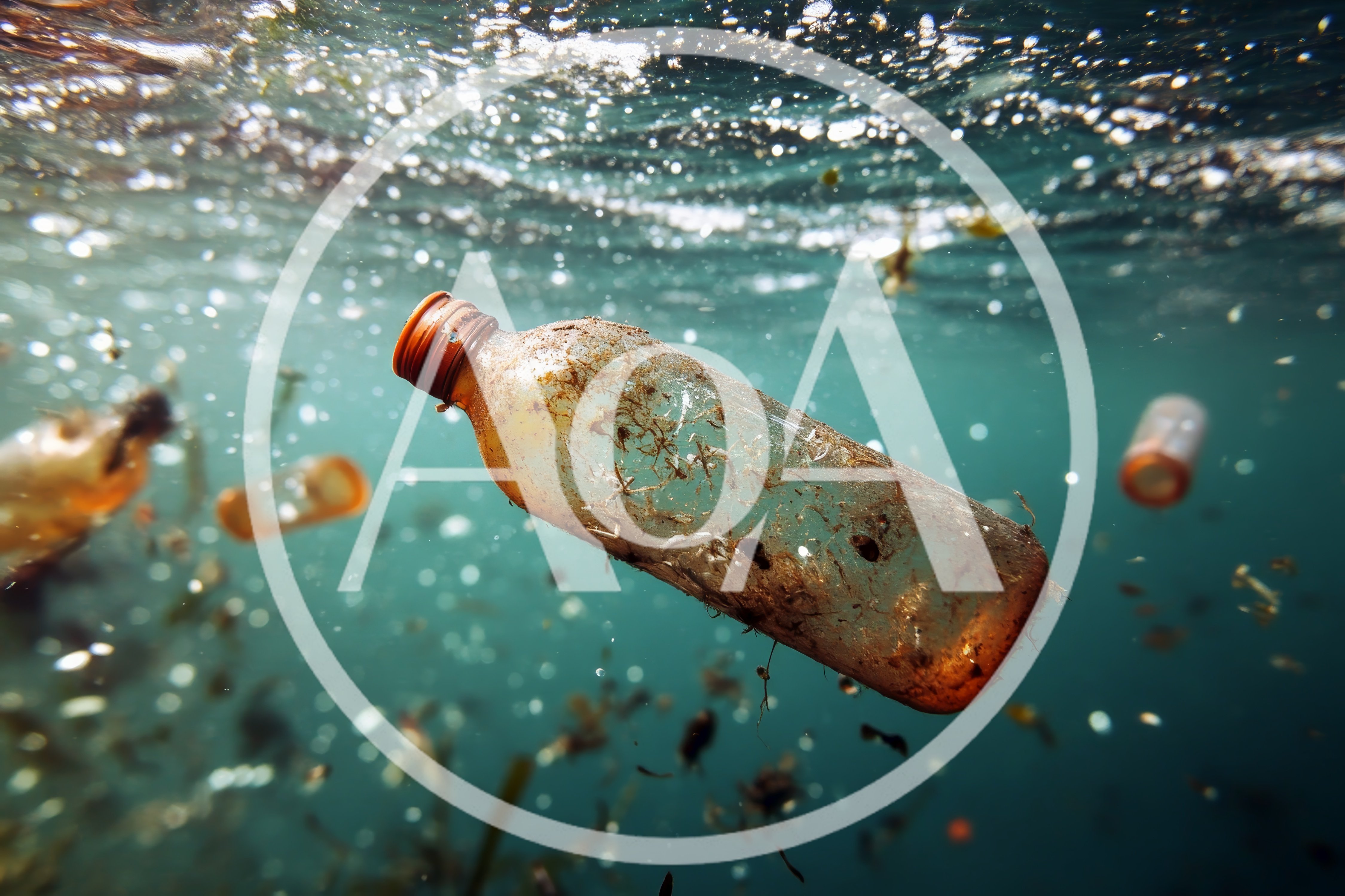 Plastic Bottle Floating In Polluted Ocean Water