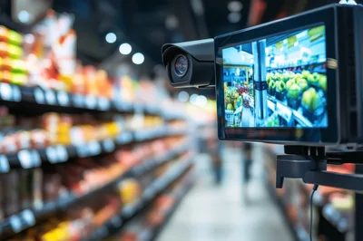 Security Camera Monitoring Produce Aisle in Grocery Store