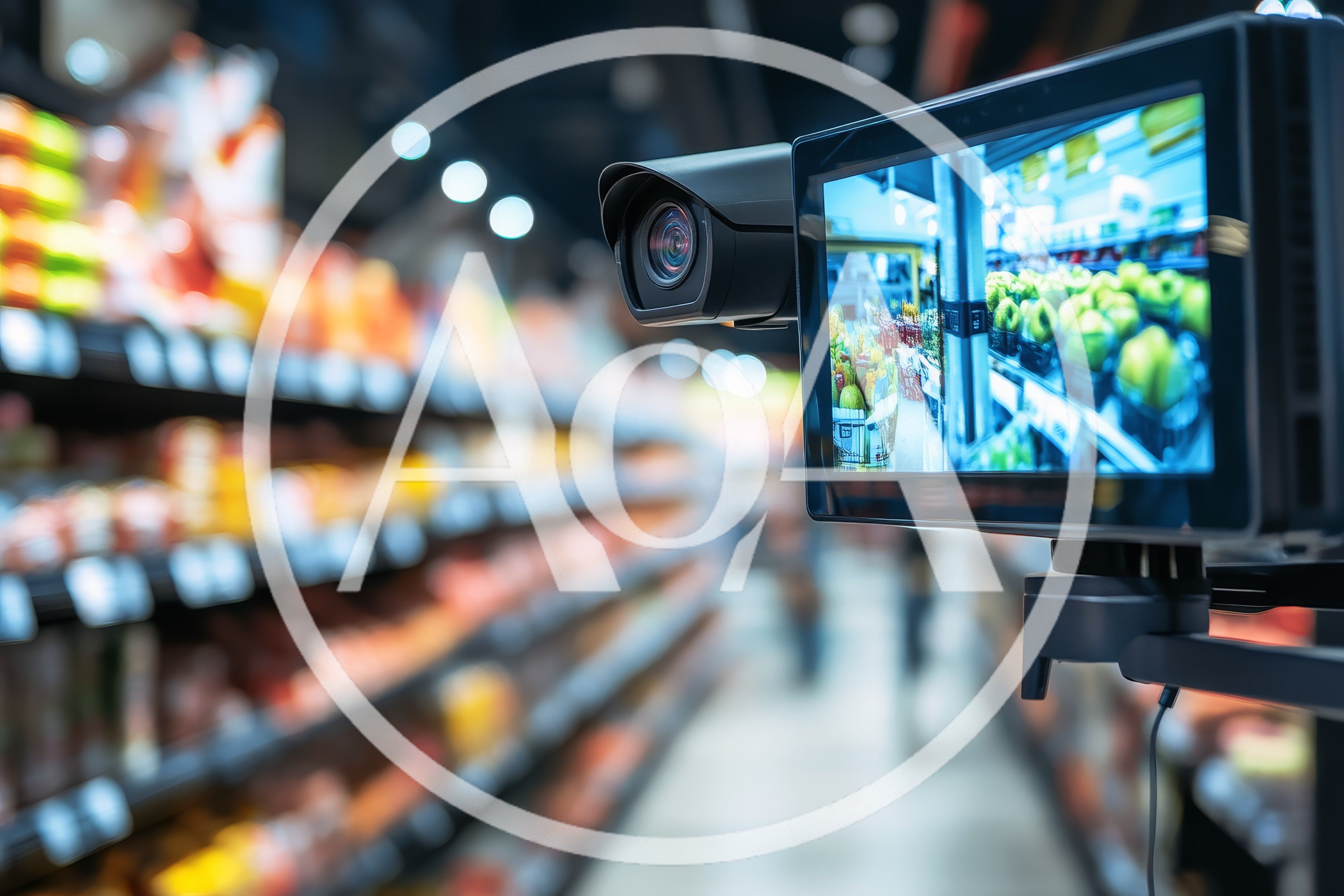 Security Camera Monitoring Produce Aisle in Grocery Store