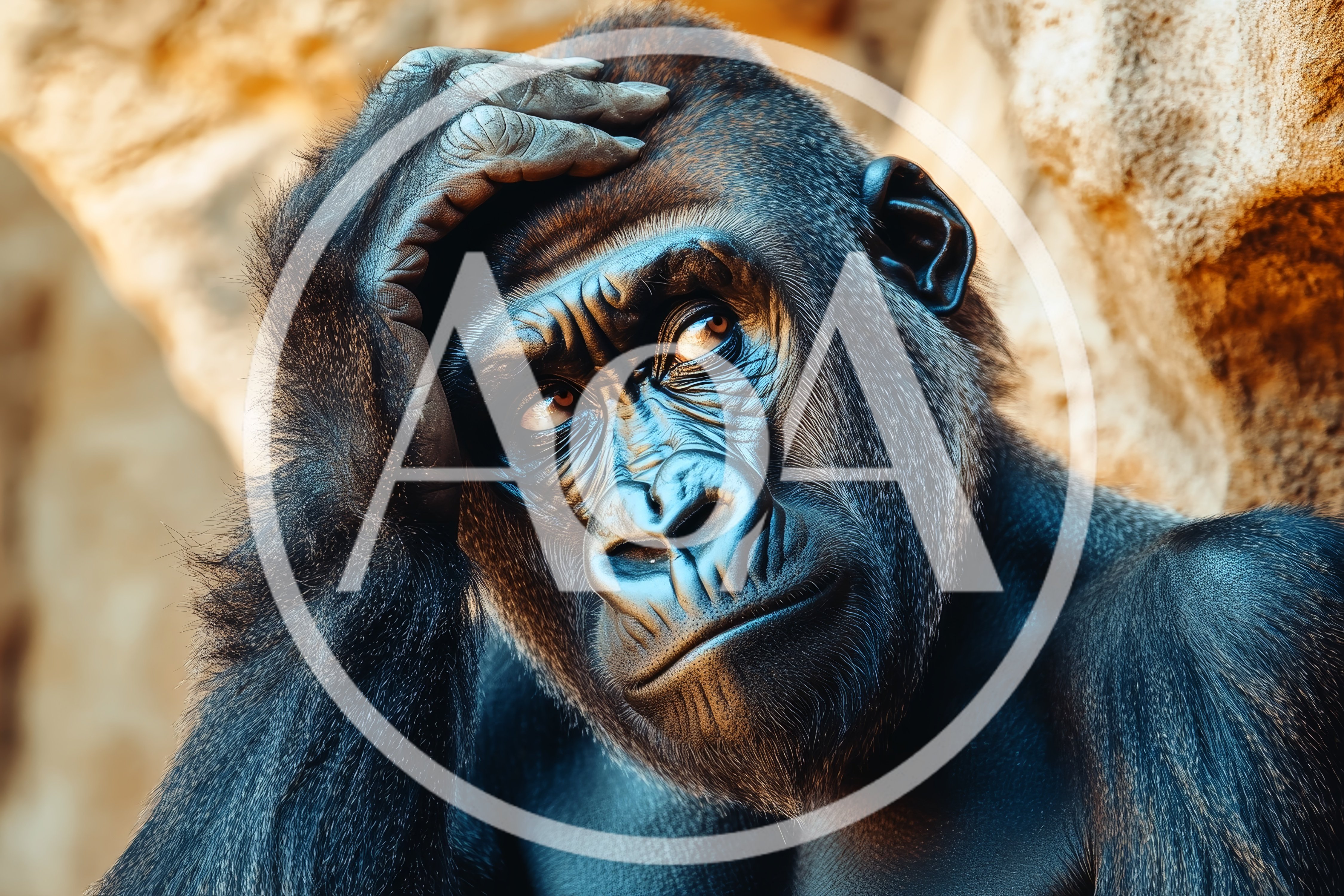 Thoughtful Gorilla Resting Hand On Head