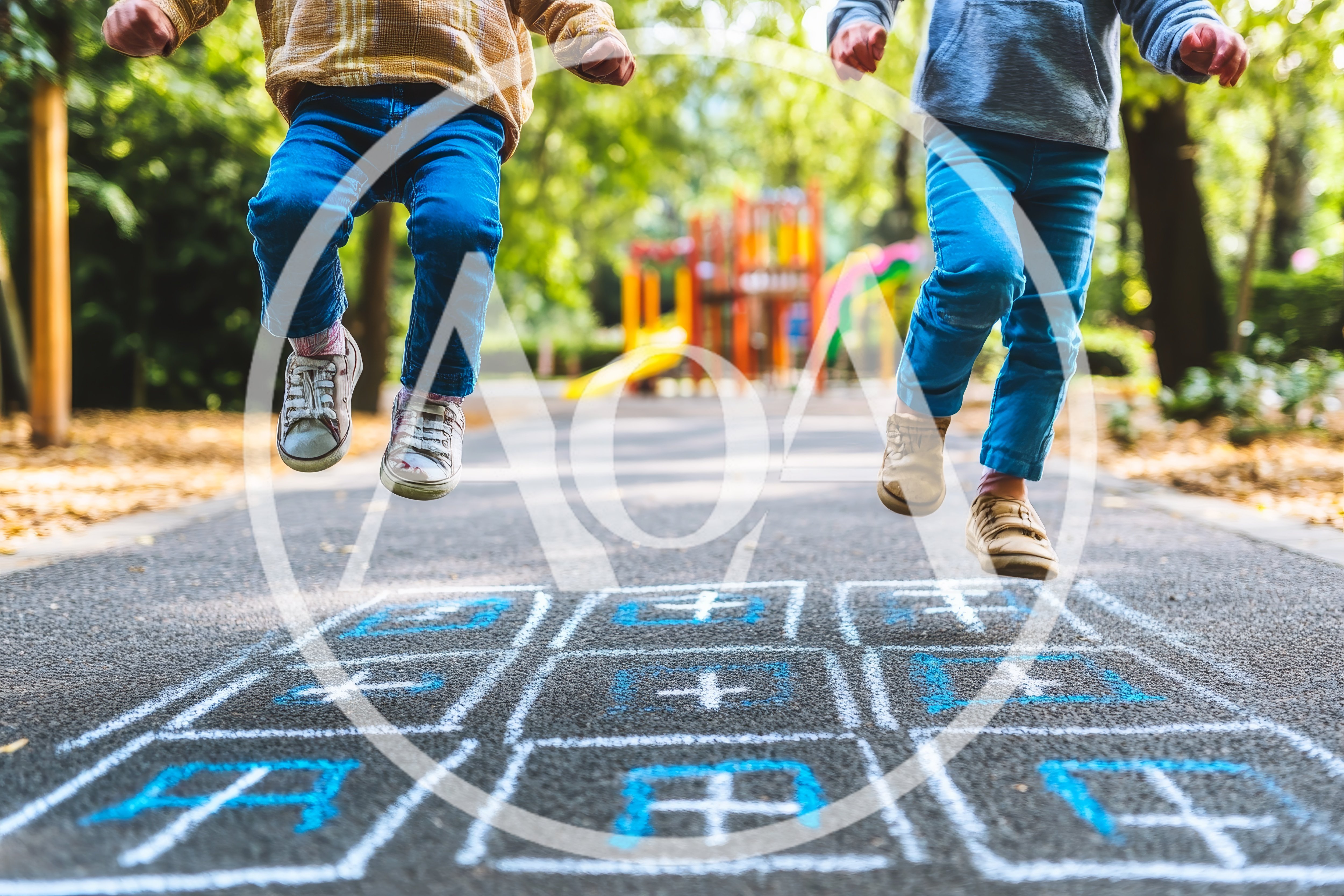 Children Playing Hopscotch on a Sunny Park Path
