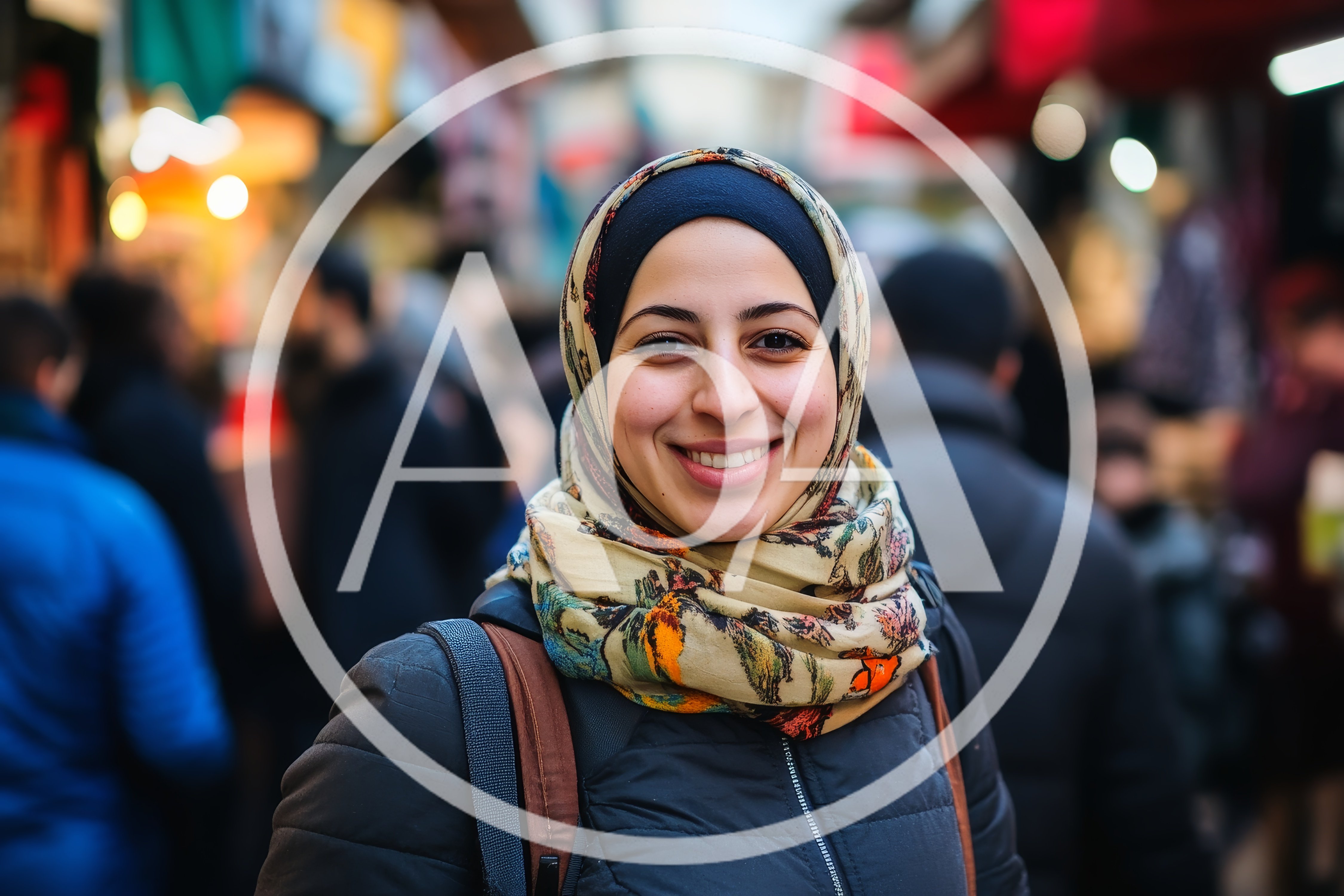 Smiling Young Woman Wearing A Hijab In A Busy Market