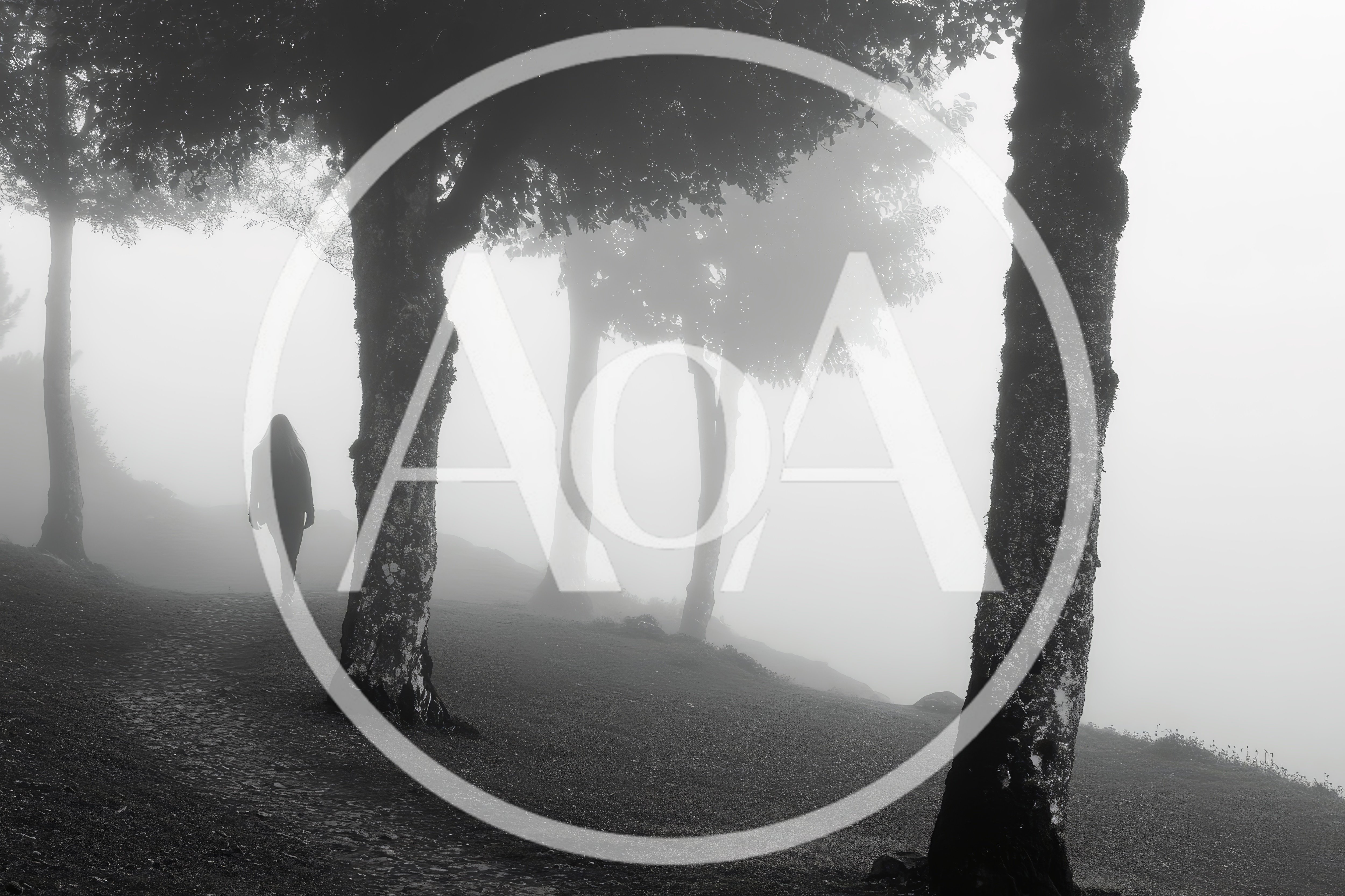 Woman Walking Alone Through A Misty Forest Path