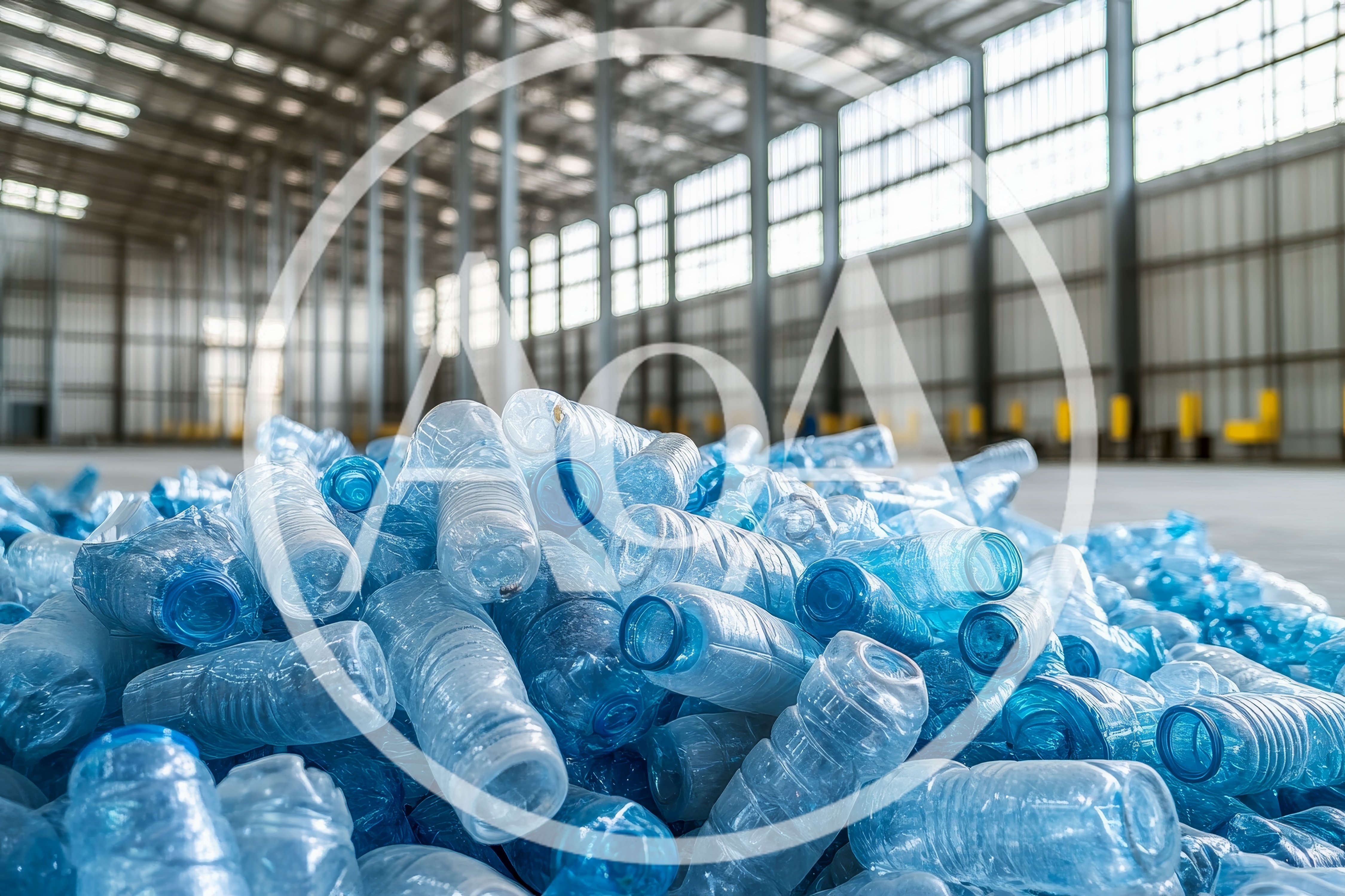 Pile Of Recycled Plastic Bottles In Warehouse