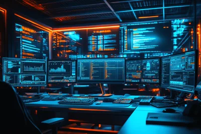 Cybersecurity Operations Center With Multiple Computer Monitors