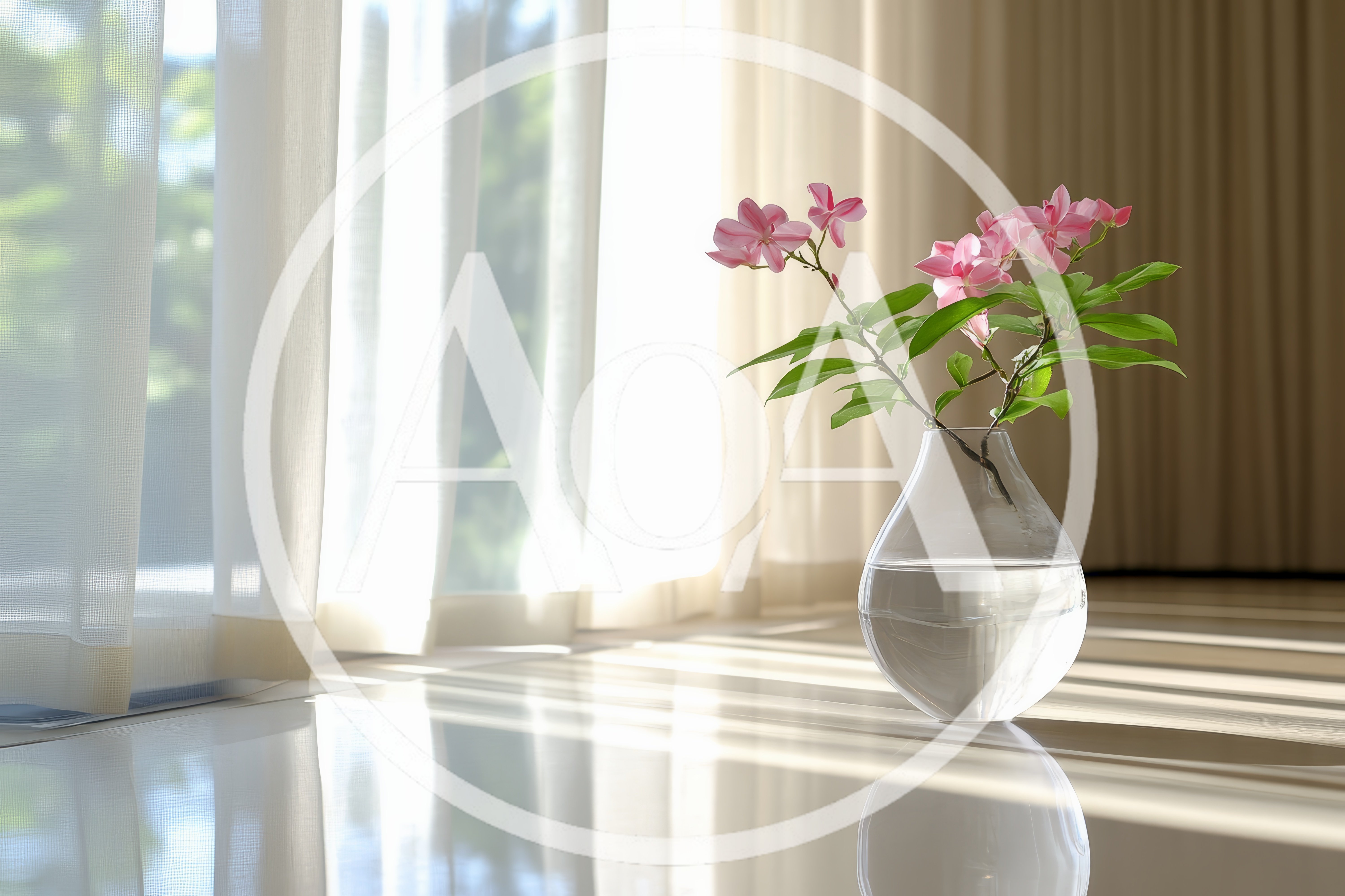 Pink Flowers In A Glass Vase By A Window