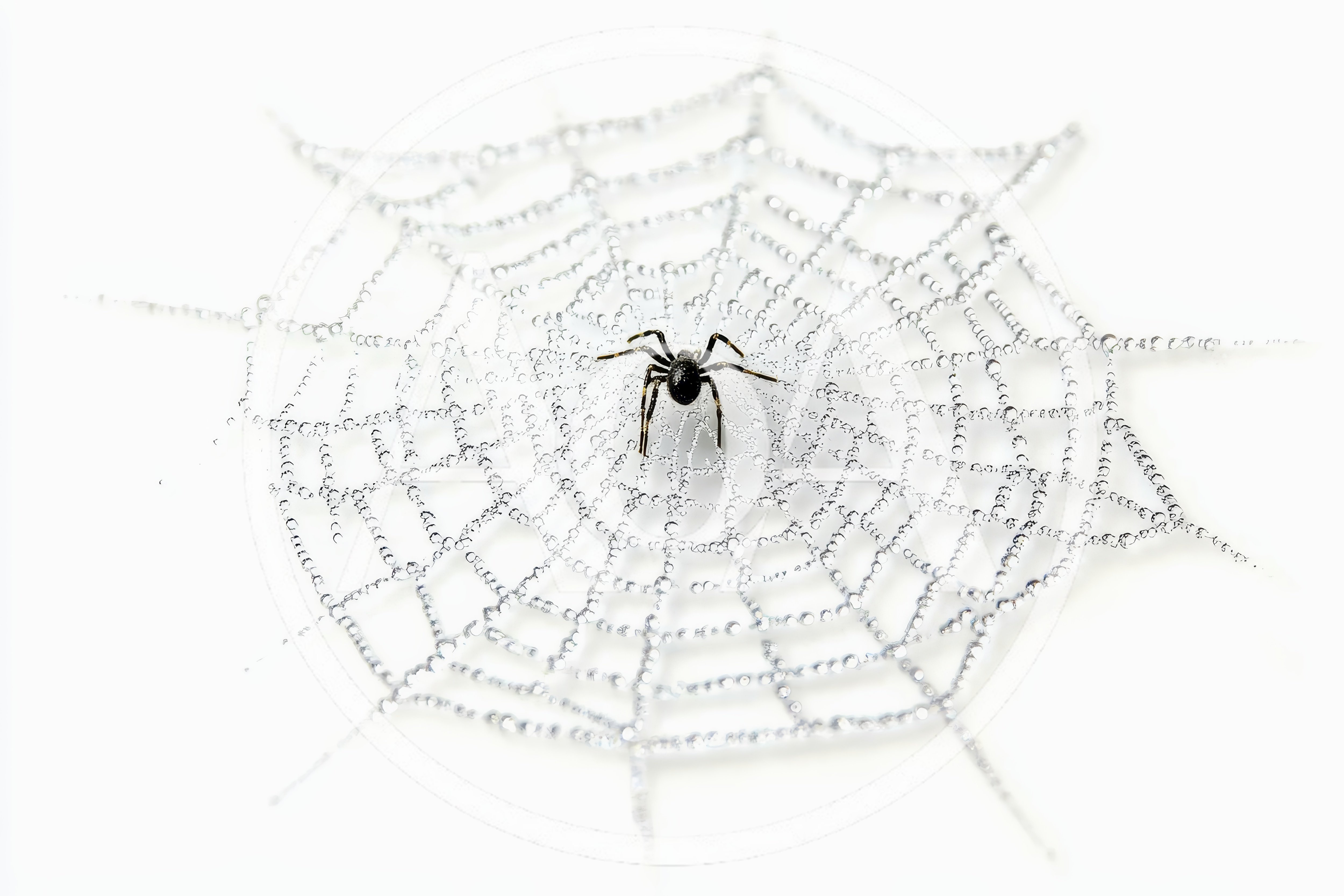 Black Spider Sitting On Dew Covered Web