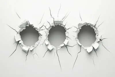 Three Circular Impact Holes In A White Wall