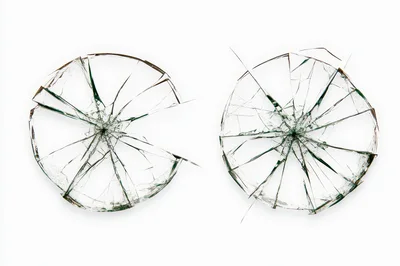Two Circular Shattered Glass Panes on White Background