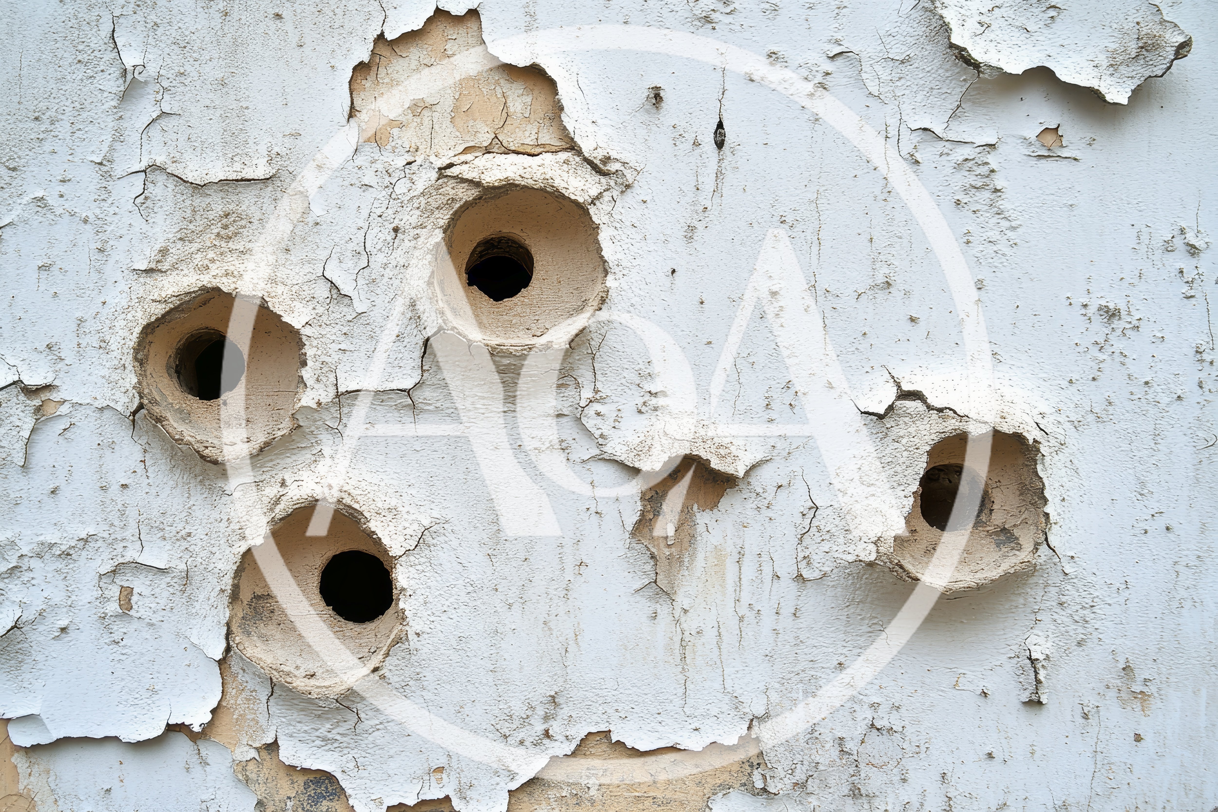 Bullet Holes In A Weathered White Wall