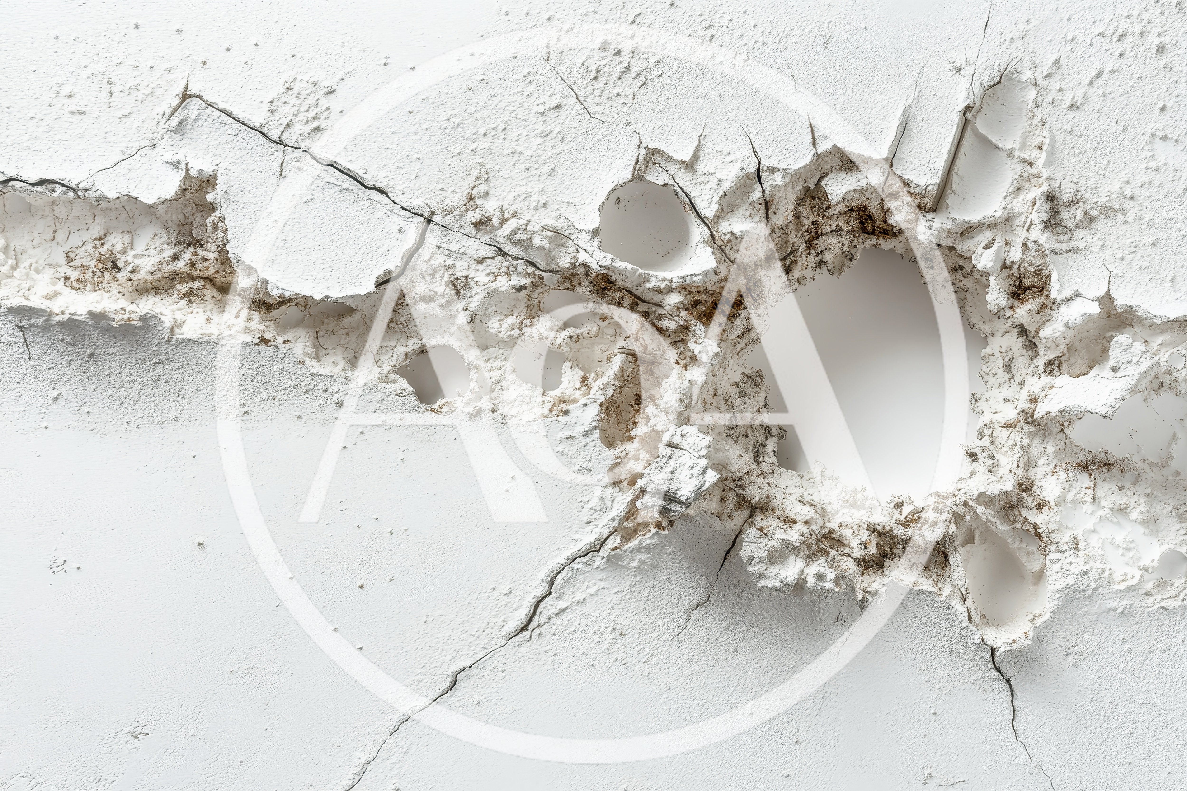 Damaged White Wall With Large Impact Hole