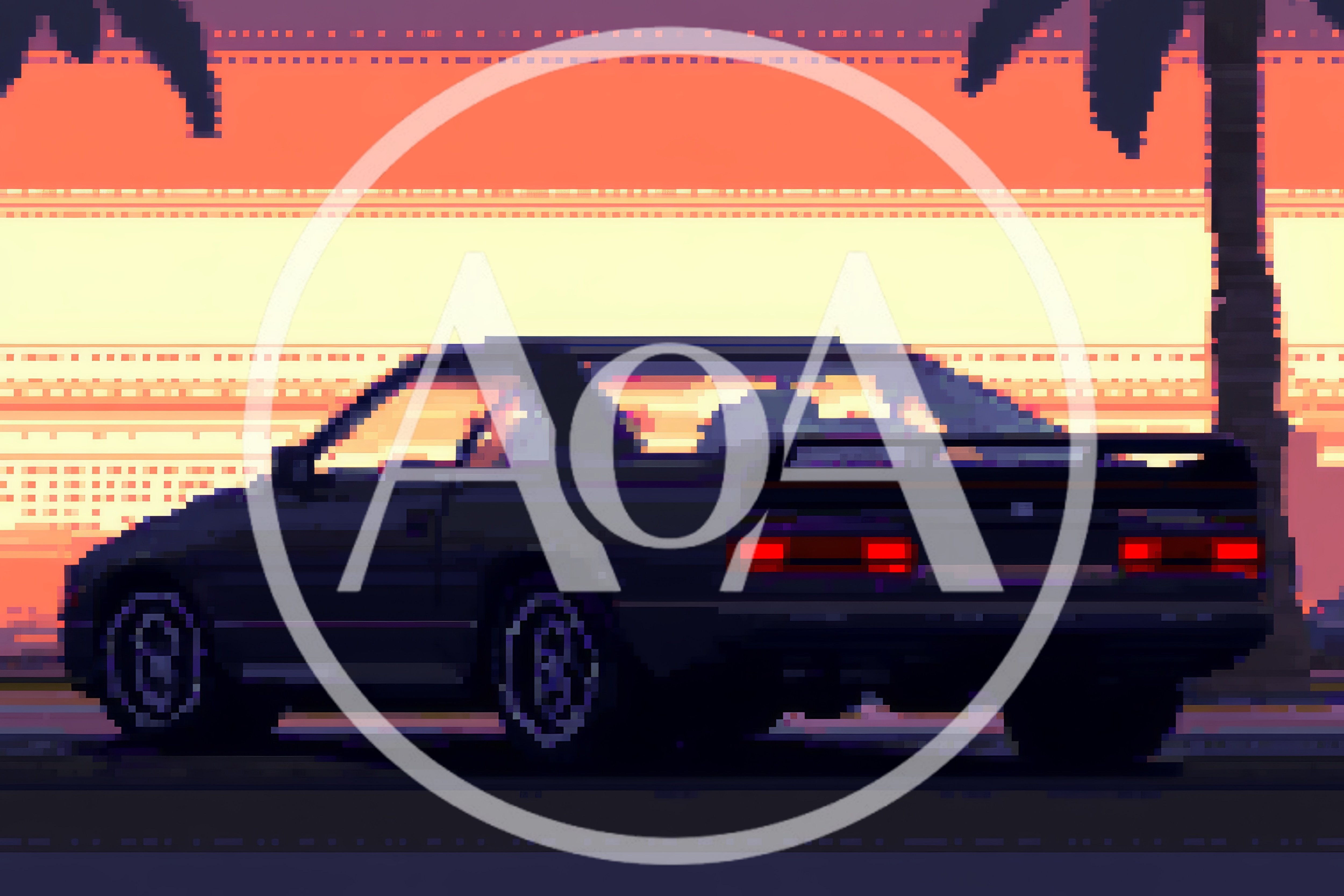 Retro Pixel Art Sports Car At Sunset