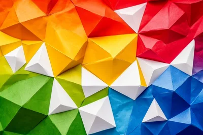 Abstract Geometric Paper Sculpture With Vibrant Rainbow Colors
