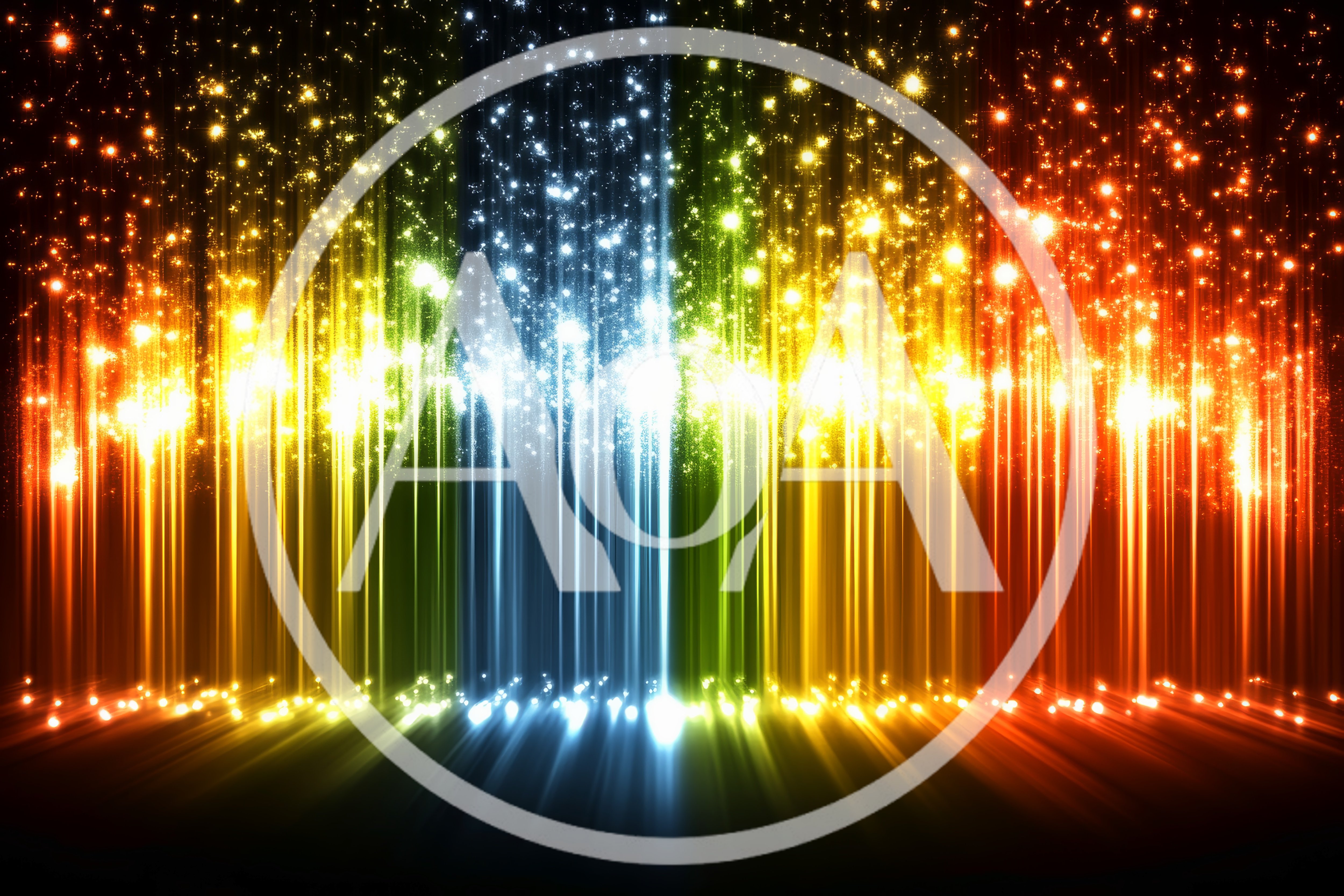 Abstract Rainbow Light Curtain With Glowing Particles