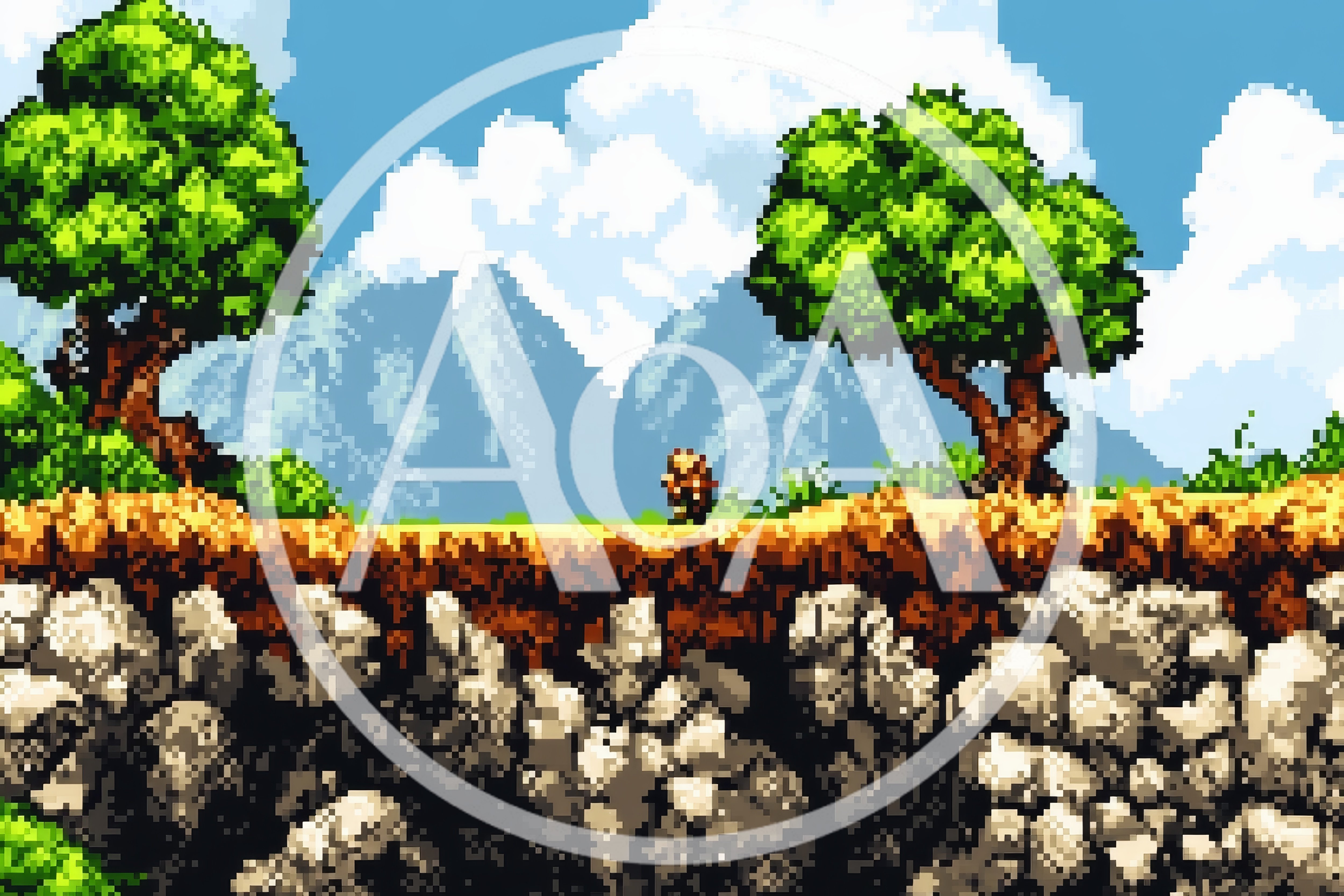 Pixel Art Landscape With Character In Mountain Setting