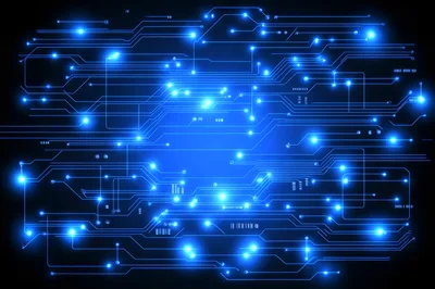 Abstract Digital Circuit Board Background With Glowing Blue Nodes