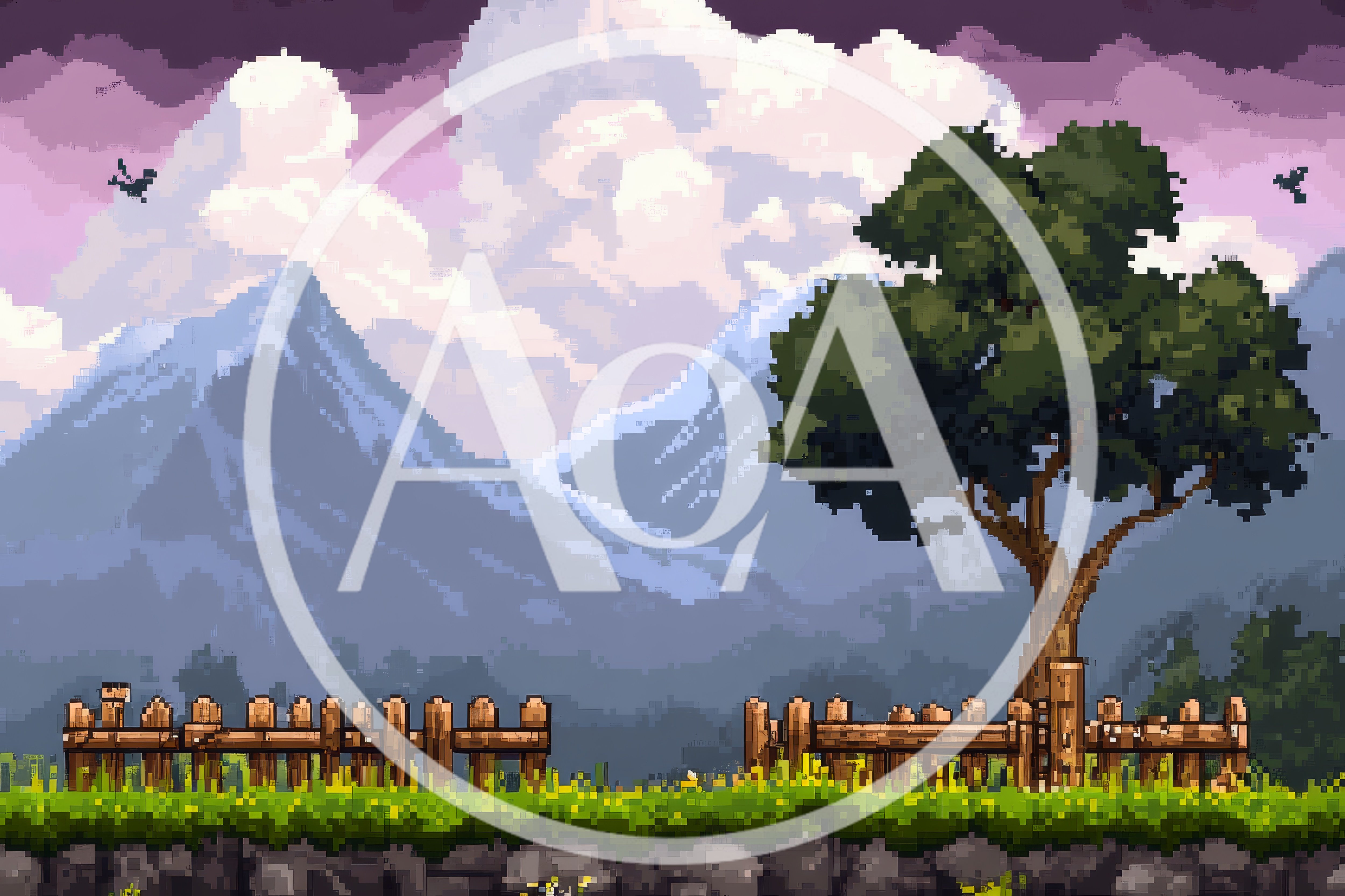 Pixel Art Landscape With Mountains And Tree