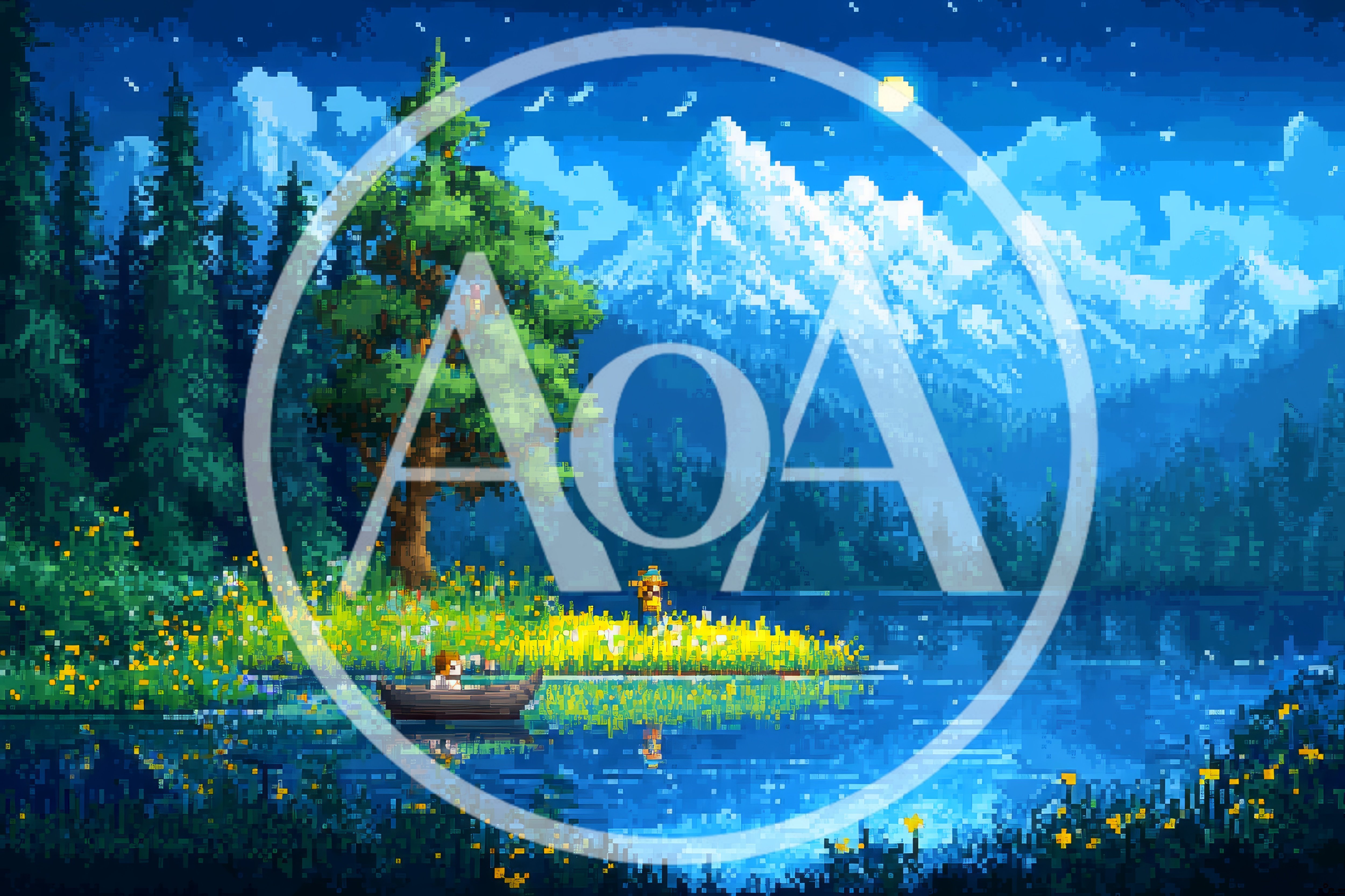 Pixel Art Landscape With A Person Rowing A Boat