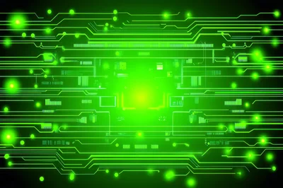 Digital Circuit Board Background With Glowing Green Data Lines